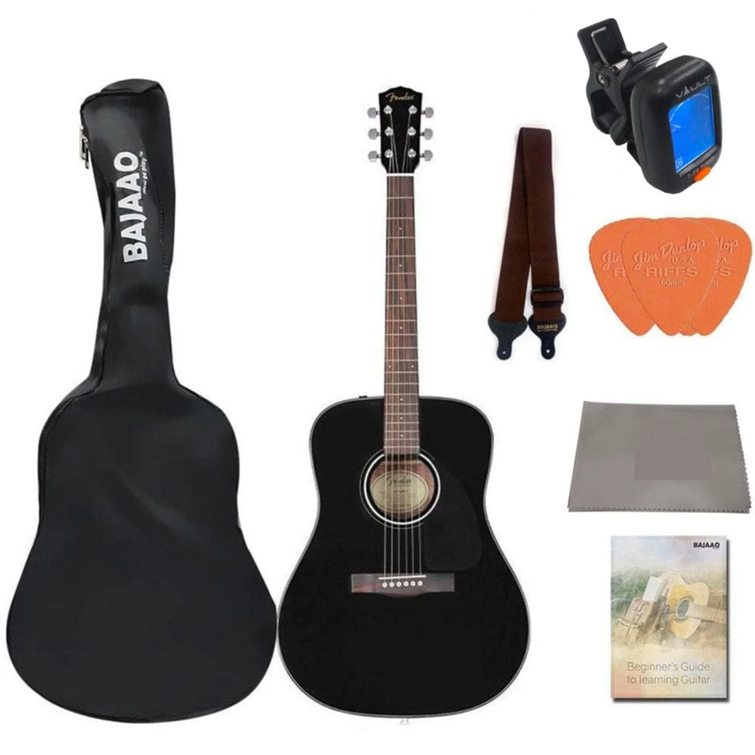 Fender CD 60 Dread V3 DS 6 String Acoustic Guitar Bundle with Dust Cover, Tuner, Cloth, Strap, Picks & Ebook - Image 10
