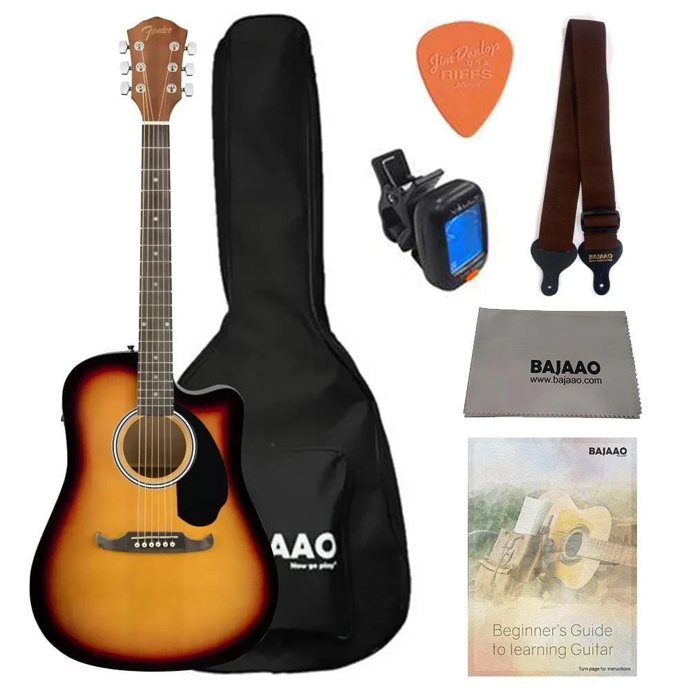 Fender FA-125CE Dreadnought Electro Acoustic Guitar  Bundle with Gigbag, Picks, Strap and Polishing Cloth - Image 3