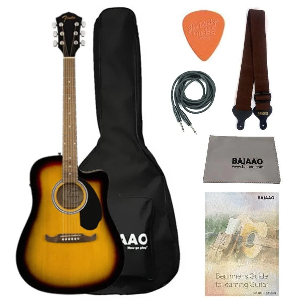 Fender FA-125CE Dreadnought Electro Acoustic Guitar Bundle With Gigbag, Cable, Picks, Strap and Polishing Cloth - Image 5