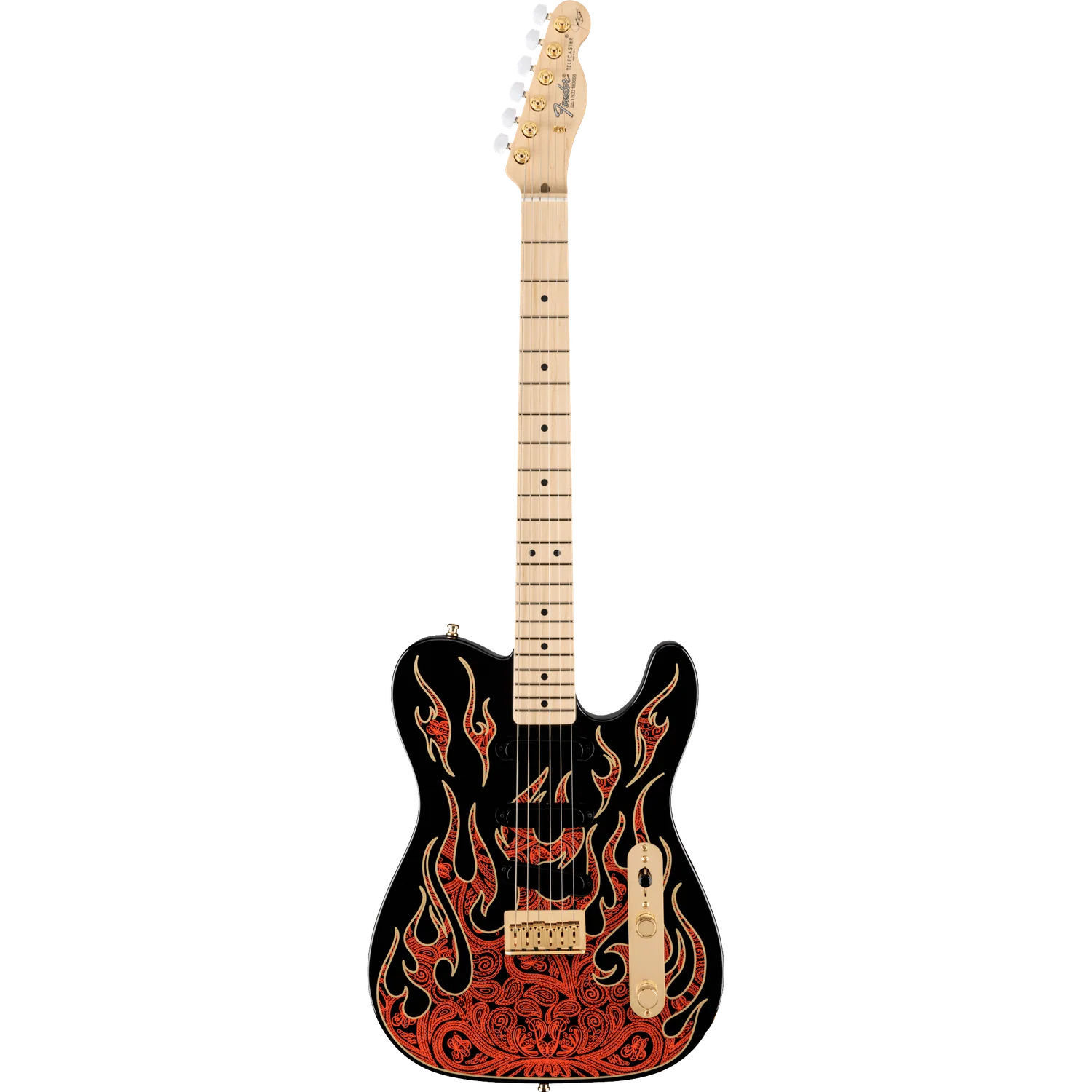 Fender James Burton Telecaster Electric Guitar, Maple Fingerboard, Red Paisley Flames