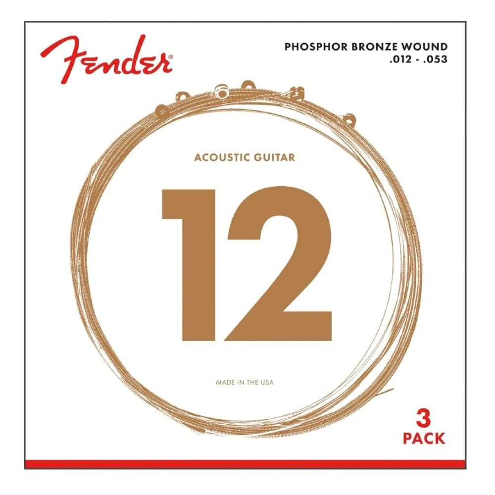 Fender Phosphor Bronze 3-Pack Acoustic Guitar Strings, Ball End, 60L - 12-53