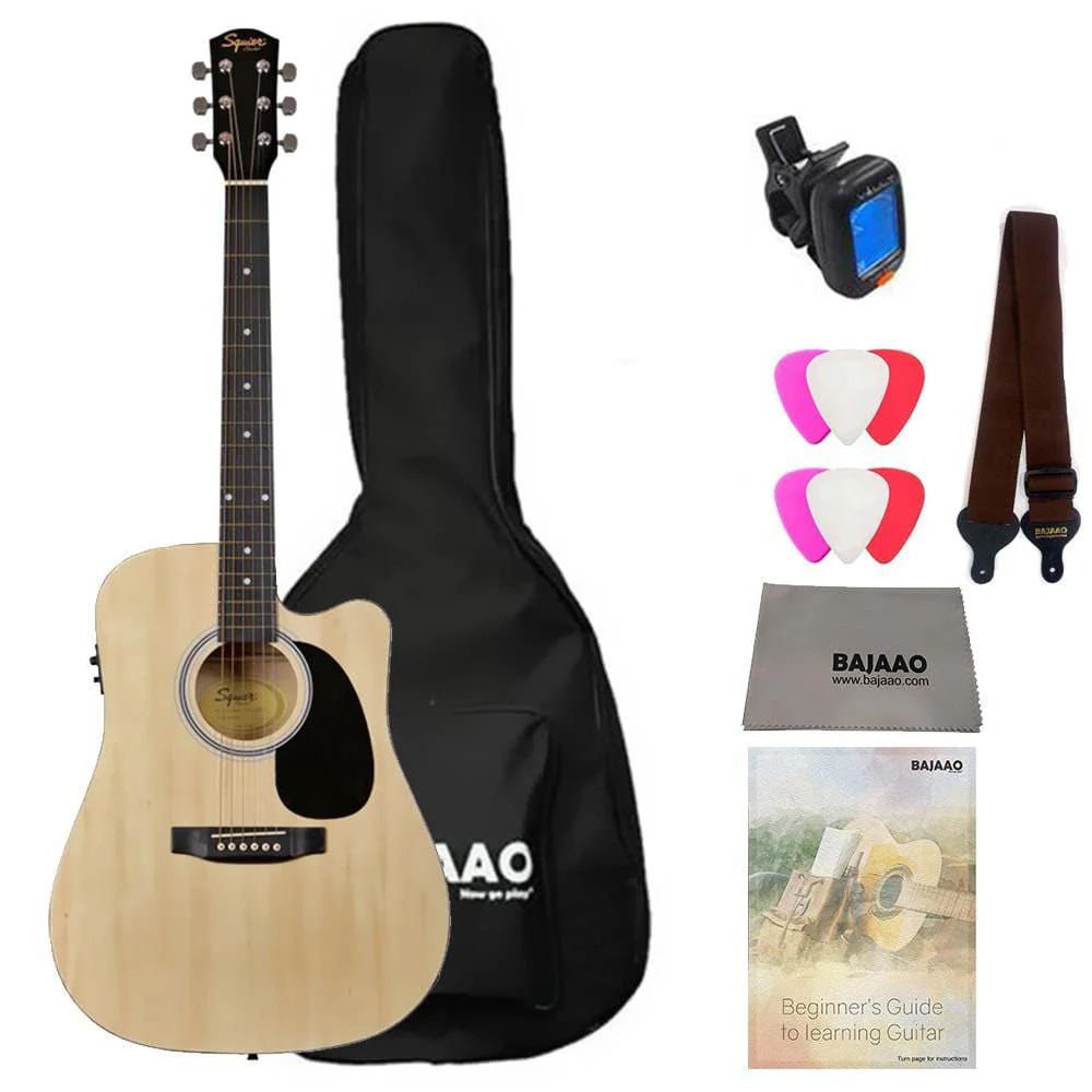 Fender Squier SA-105CE Electro - Acoustic Guitar Bundle with Gigbag, Tuner, Picks, Strap, Polishing Cloth & Ebook - Image 4