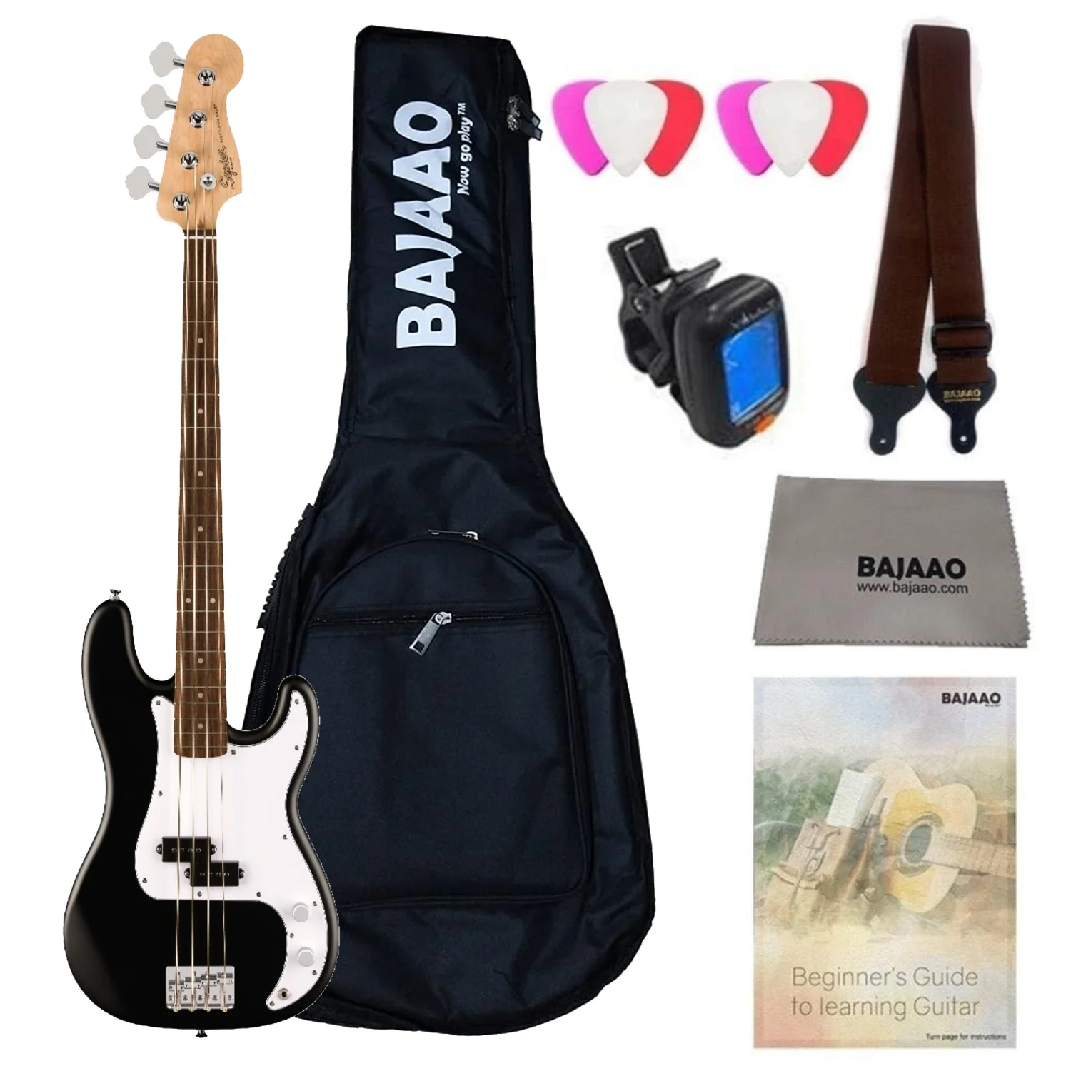 Fender Squier Debut Precision Bass Guitar with Gigbag, Polishing Cloth, Picks, Strap, Tuner & Ebook - Image 8