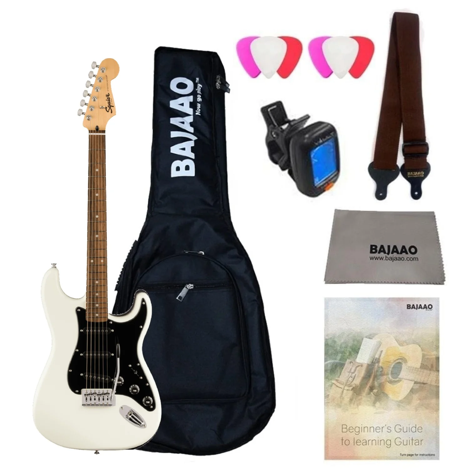 Fender Squier Sonic Stratocaster Electric Guitar with Bag,Polishing Cloth, Strap, Tuner, Pick and Ebook - Image 70