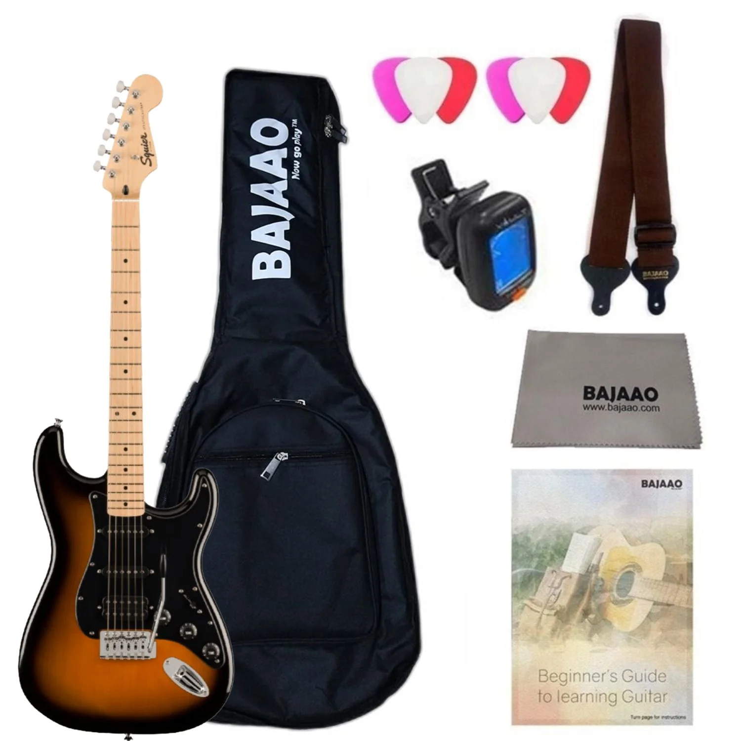 Fender Squier Sonic Stratocaster Electric Guitar with Bag,Polishing Cloth, Strap, Tuner, Pick and Ebook - Image 77