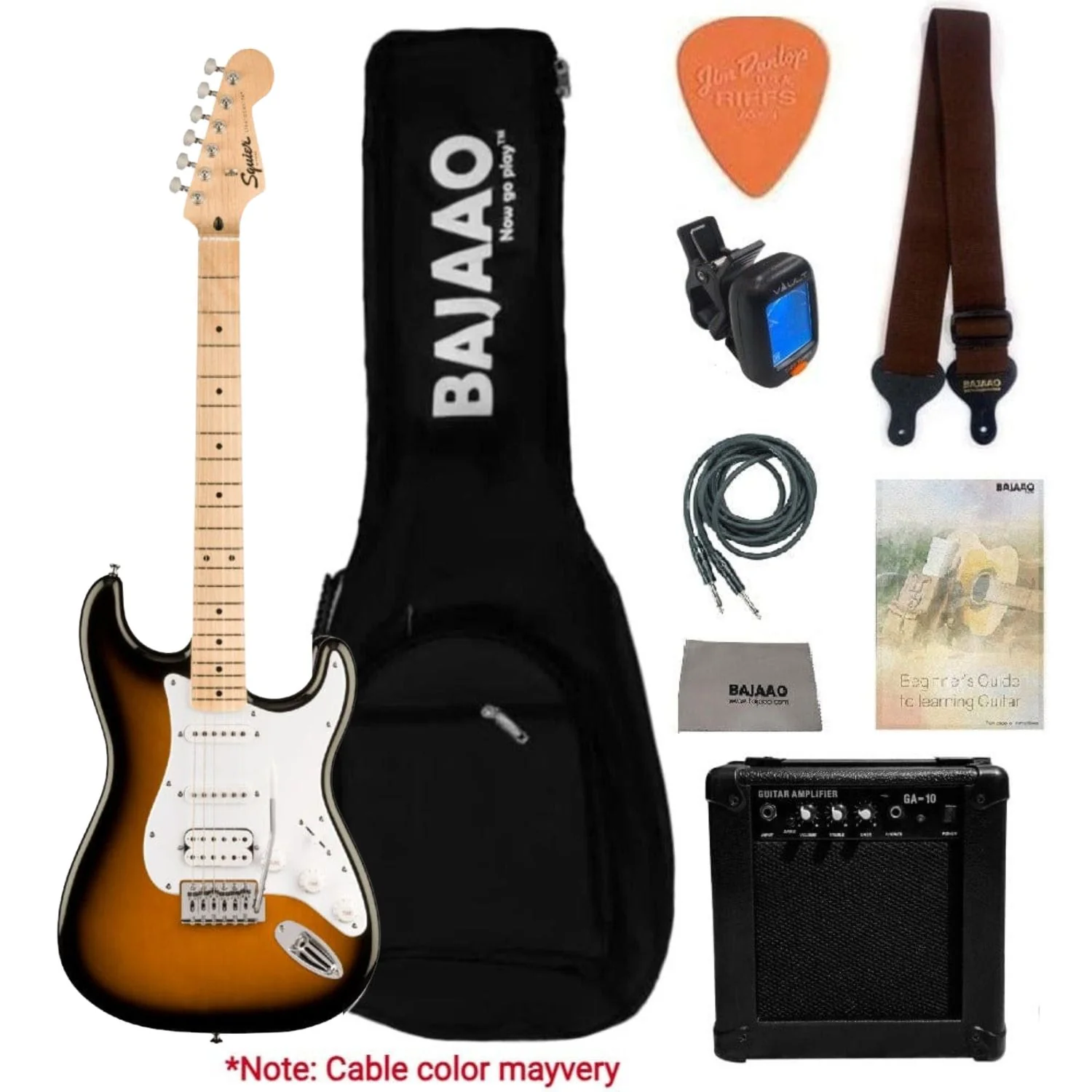 Fender Squier Sonic Stratocaster Electric Guitar with Guitar Amplifier, Gigbag,Polishing Cloth, Strap, Tuner, Pick, Cable and Ebook