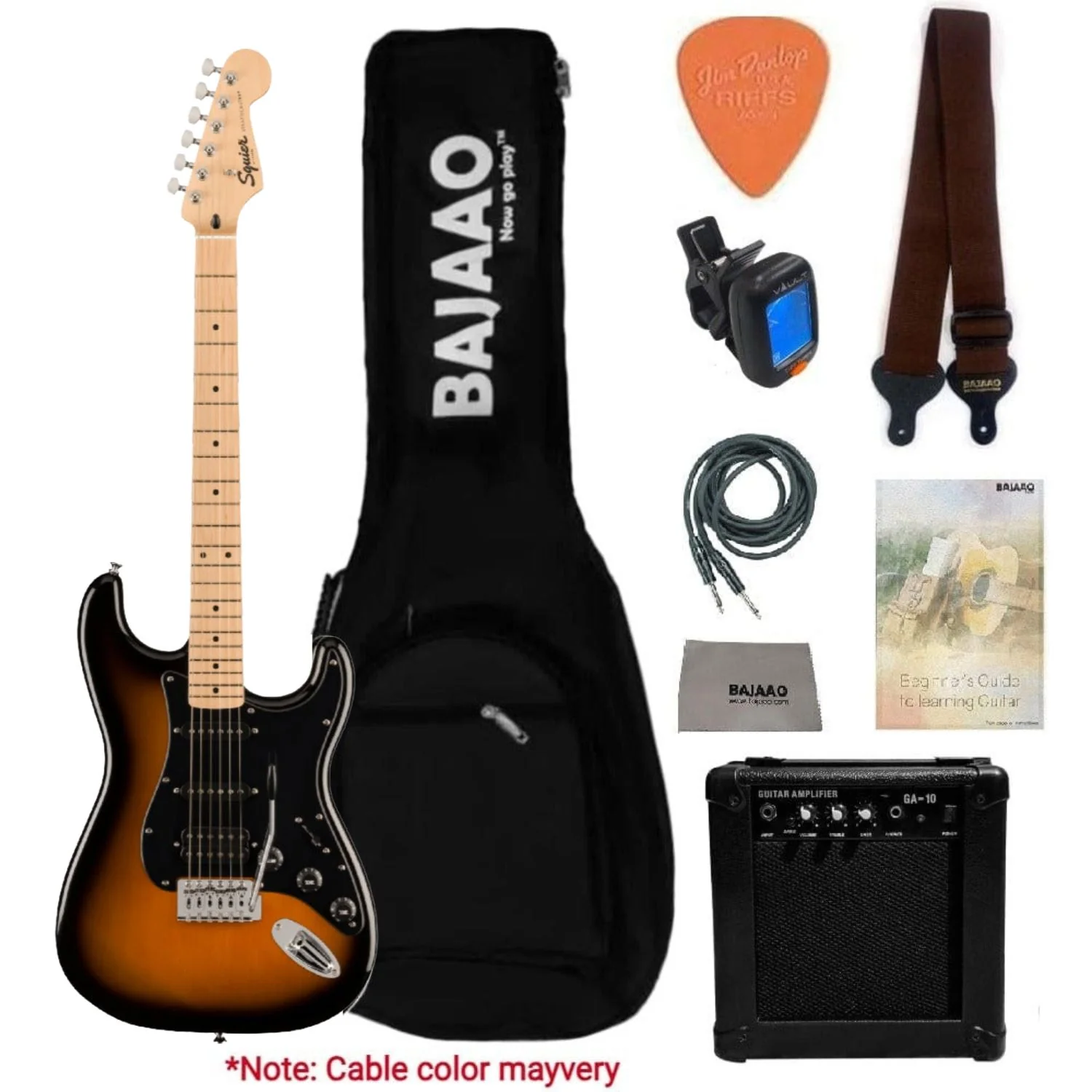 Fender Squier Sonic Stratocaster Electric Guitar with Guitar Amplifier, Gigbag,Polishing Cloth, Strap, Tuner, Pick, Cable and Ebook - Image 77