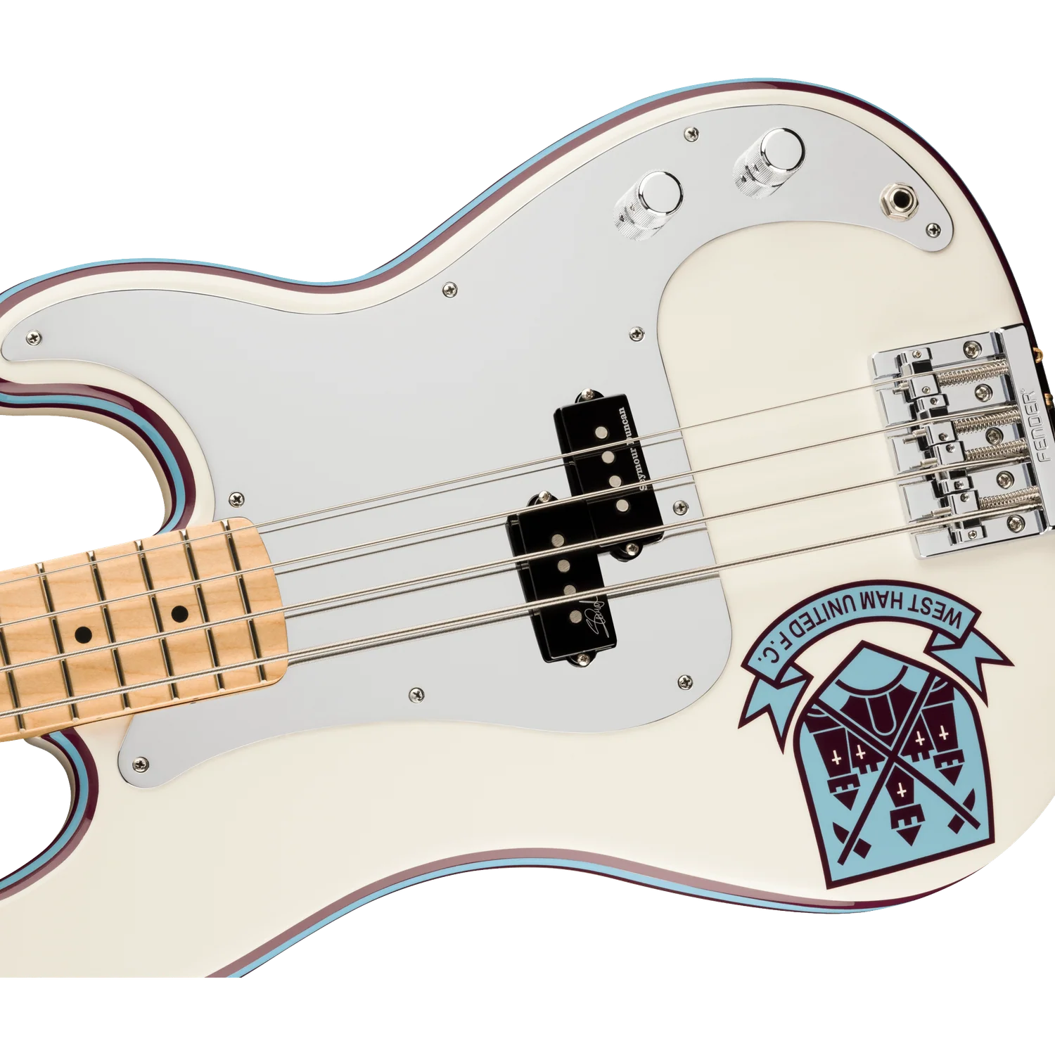 Fender Steve Harris Precision Bass 4 String Bass Guitar - Olympic White with Westham United FC Logo - Image 2