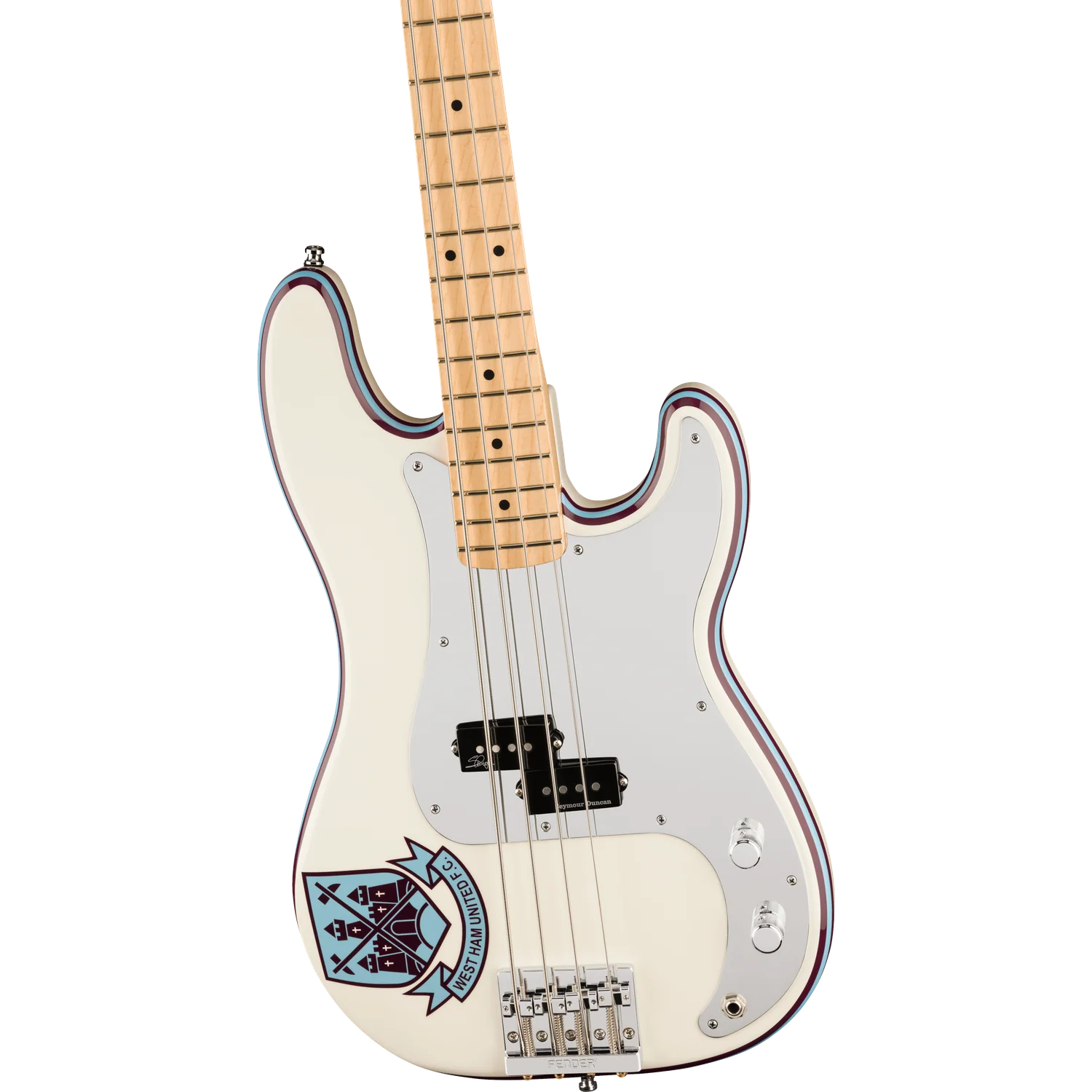 Fender Steve Harris Precision Bass 4 String Bass Guitar - Olympic White with Westham United FC Logo - Image 3