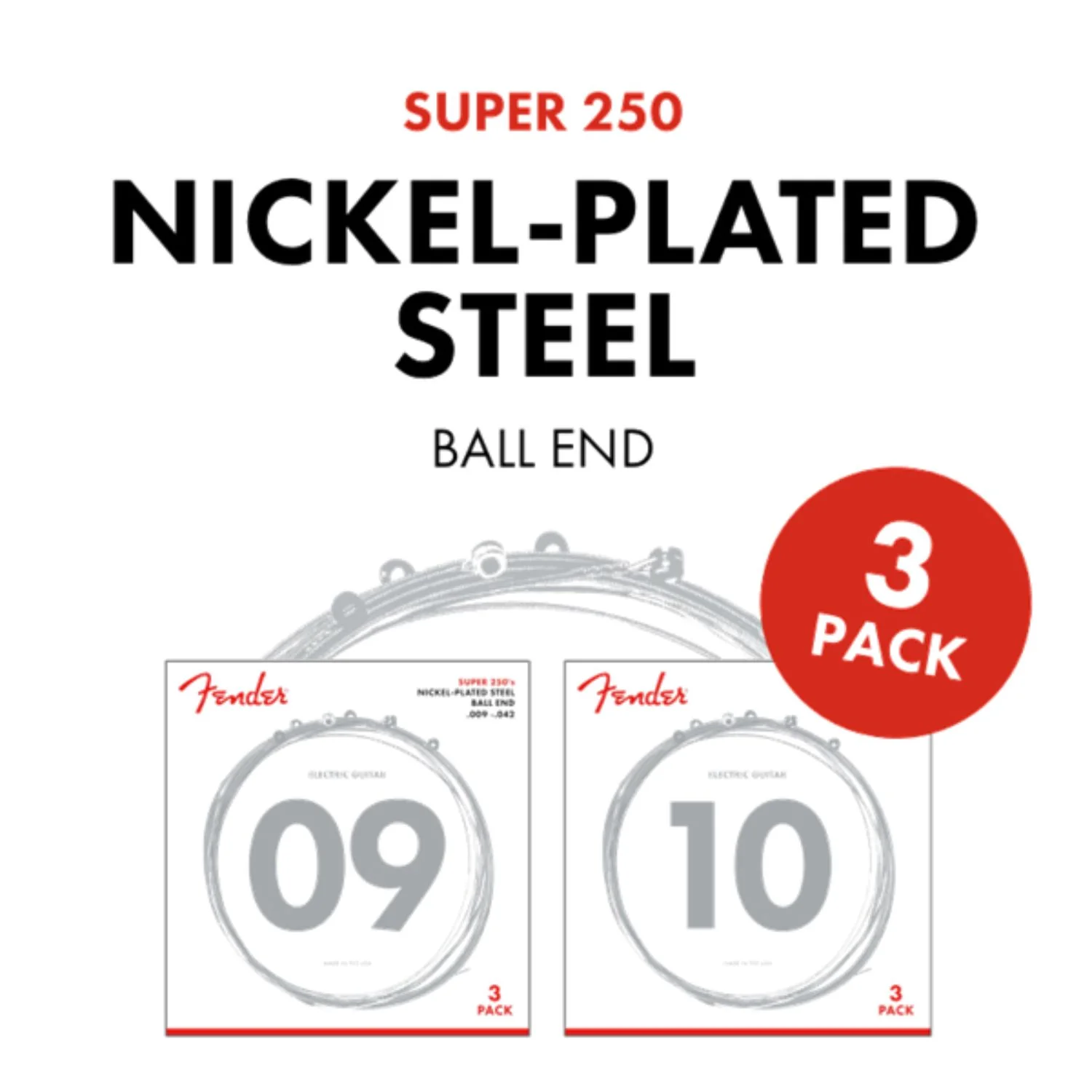 Fender Super 250's Nickel Plated Steel Electric Guitar Strings - Pack of 3 - Image 3