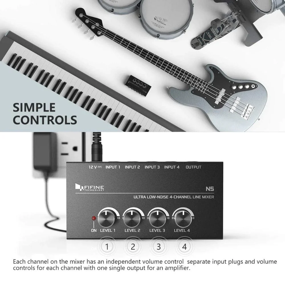 Fifine N5 4 Channel Line Headphone Amplifier Mixer - Image 4