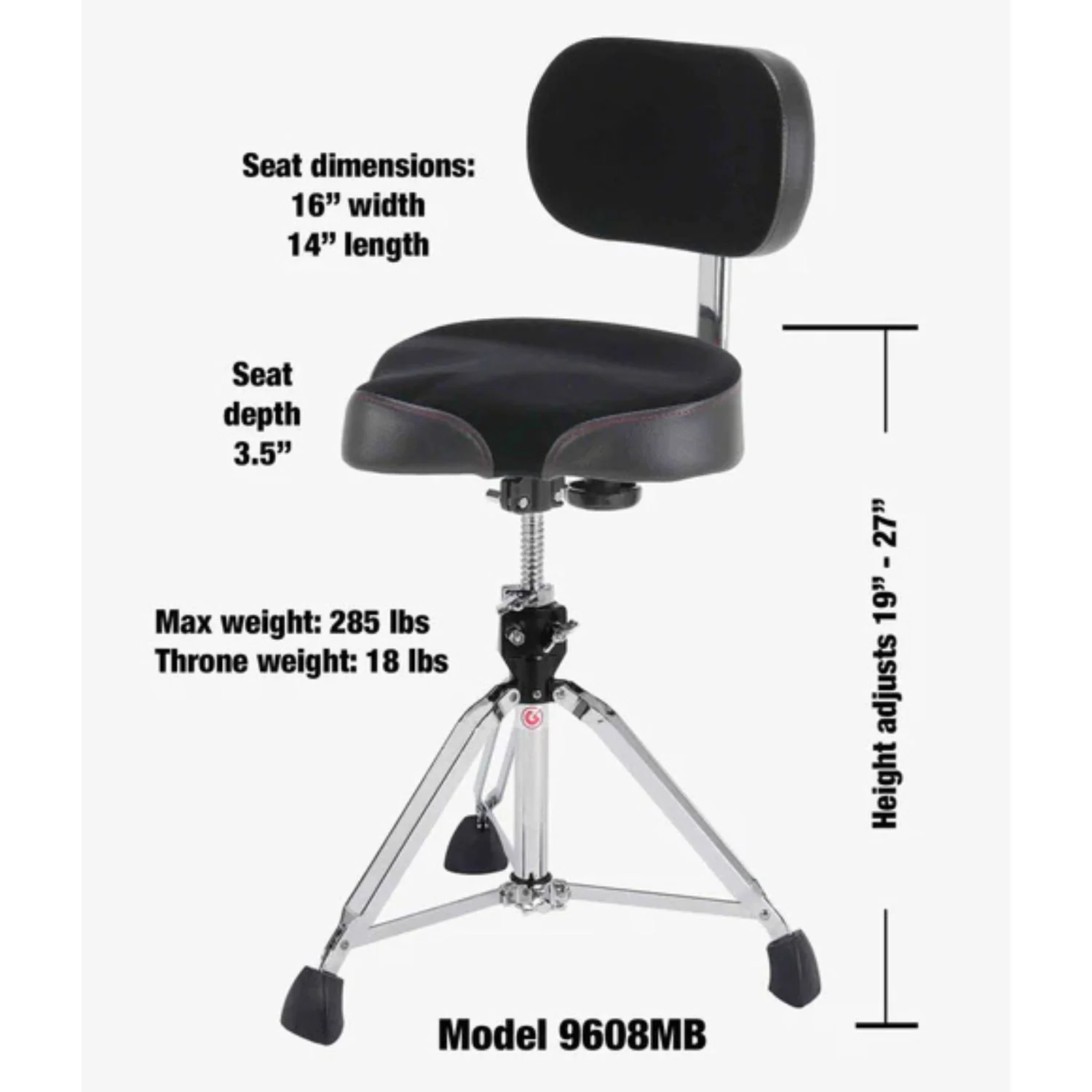 Gibraltar 9608MB 9000 Series 16" Cordura Saddle Drum Throne with Backrest - Image 7