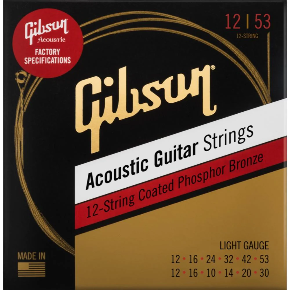 Gibson SAG-PB12L Coated Phosphor Bronze Acoustic Guitar Strings- 12-String Set