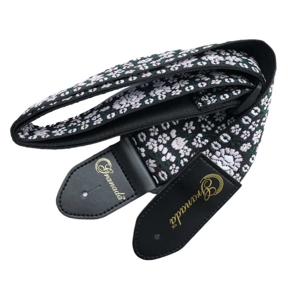 Granada GS03 Jacquard Woven Fabric Guitar Strap - Black - Image 2