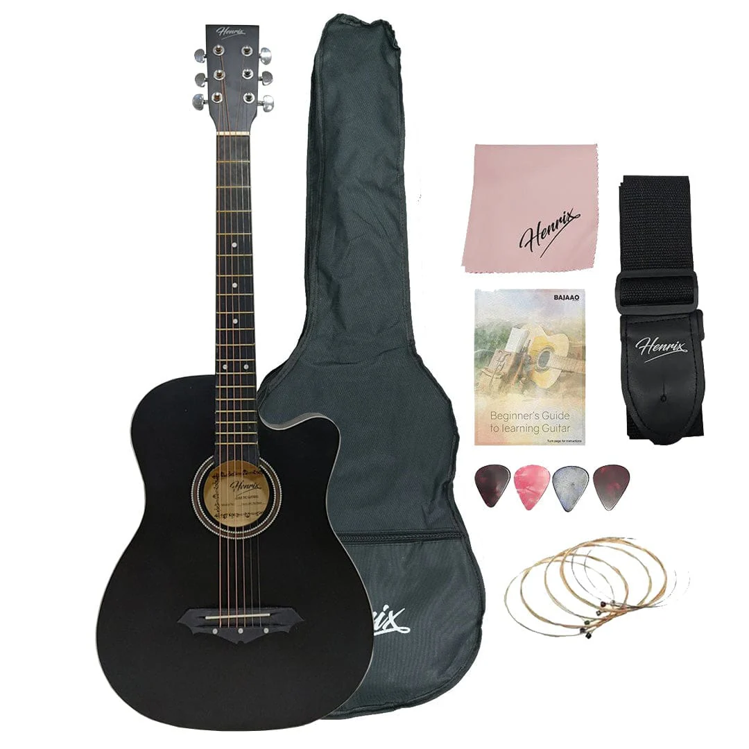 Henrix 38C 38 Inch Cutaway Acoustic Guitar with Dual Action Truss Rod, Gigbag, Picks, String Set, Strap, Cloth & Ebook - Image 135
