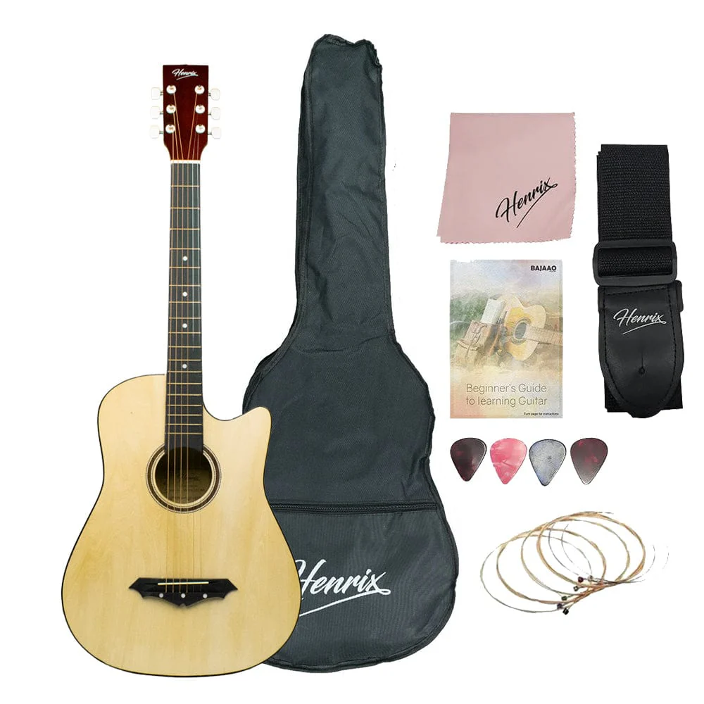 Henrix 38C 38 Inch Cutaway Acoustic Guitar with Dual Action Truss Rod, Gigbag, Picks, String Set, Strap, Cloth & Ebook - Image 53