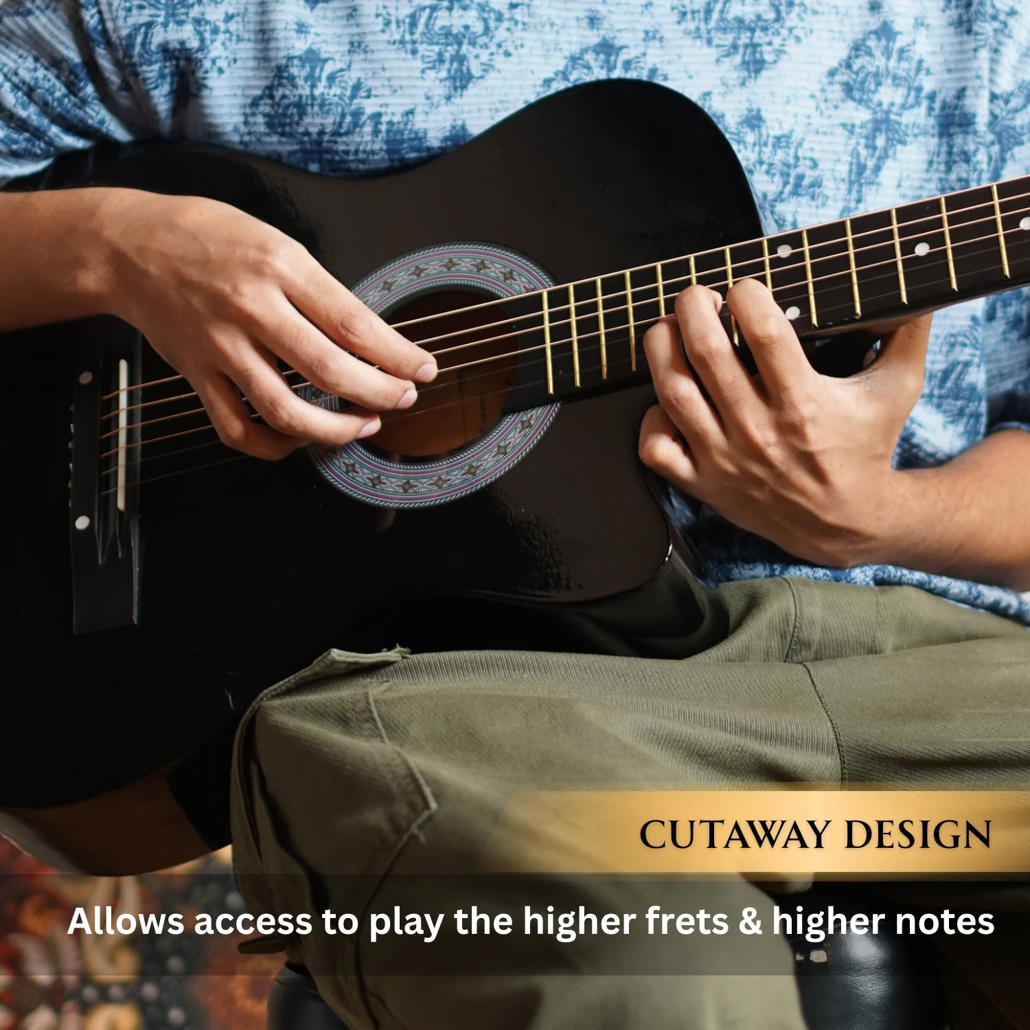 Henrix 38C 38 Inch Cutaway Acoustic Guitar with Dual Action Truss Rod, Gigbag, Picks, String Set, Strap, Cloth & Ebook - Image 76