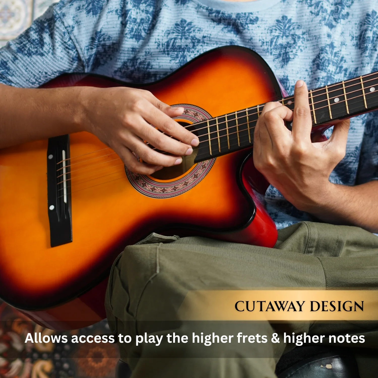 Henrix 38C 38 Inch Cutaway Acoustic Guitar with Dual Action Truss Rod, Gigbag, Picks, String Set, Strap, Cloth & Ebook - Image 82
