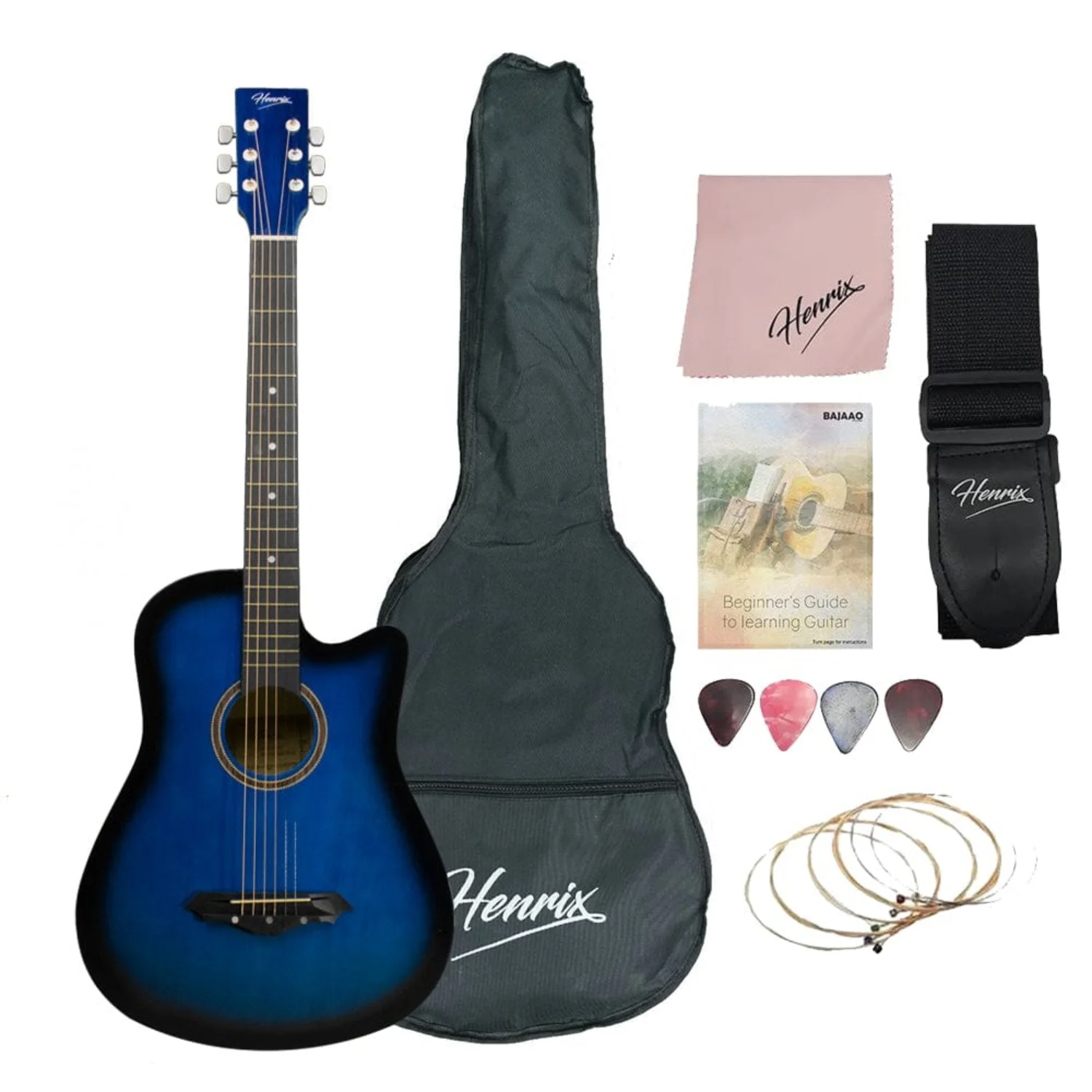 Henrix 38C 38 Inch Cutaway Acoustic Guitar with Dual Action Truss Rod, Gigbag, Picks, String Set, Strap, Cloth & Ebook - Image 88