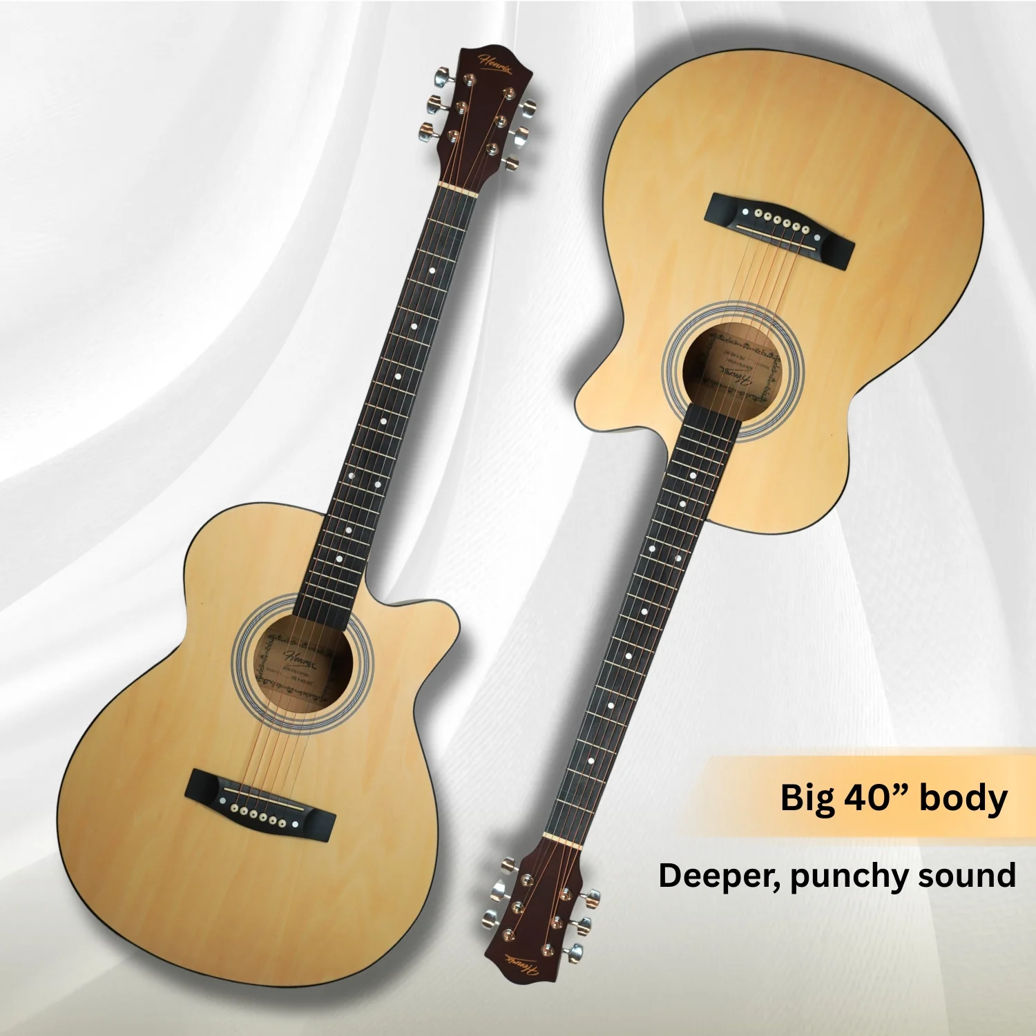 Henrix 40C 40-Inch Cutaway Acoustic Guitar with Dual Action Truss Rod, Gigbag, Picks, String Set, Strap, Cloth & Ebook - Image 6