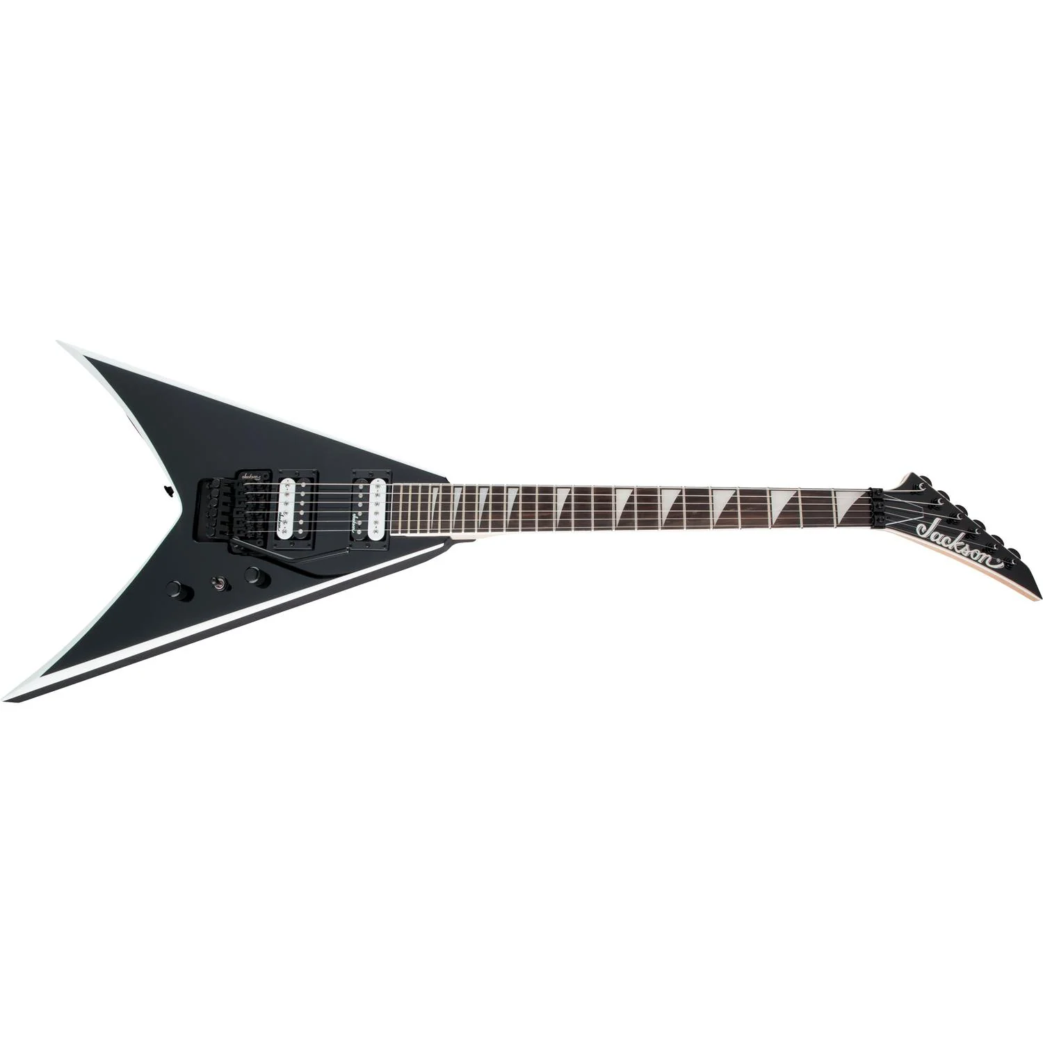 Jackson JS32 King V 6 String Electric Guitar - Black with White Bevels - Image 2