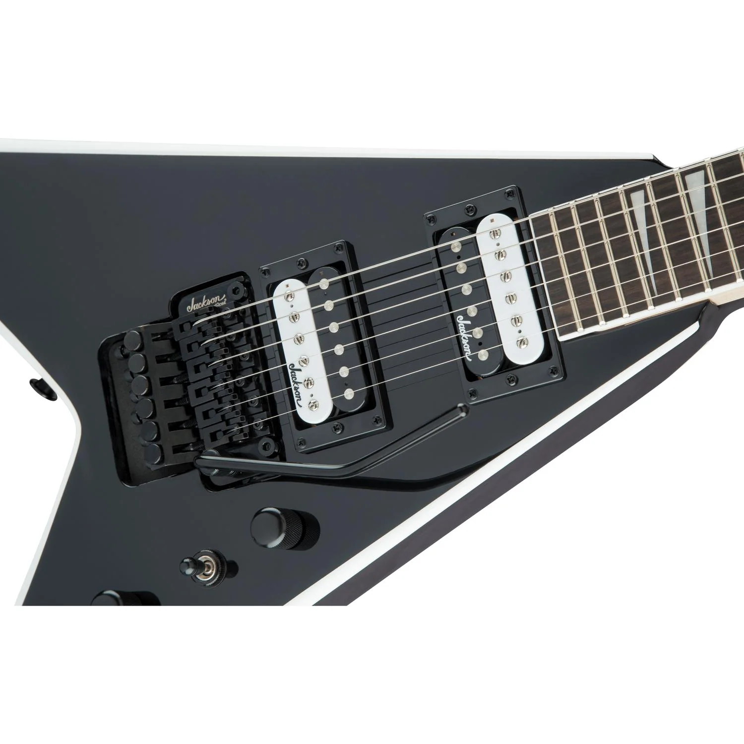 Jackson JS32 King V 6 String Electric Guitar - Black with White Bevels - Image 3
