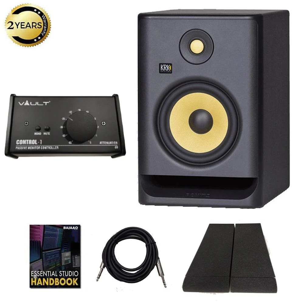 KRK ROKIT 7 G4 7inch Powered Studio Monitor Speaker with Controller, Isolation Pad, Cables and Ebook - Single Unit