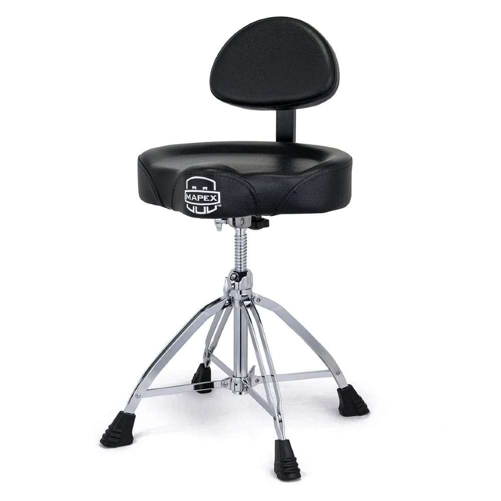 Mapex T875 Saddle Top Drum Throne with Backrest and Double Braced Quad Legs