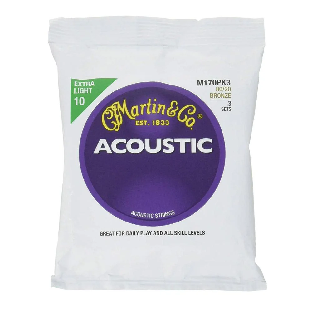 Martin M170 80/20 Acoustic Guitar Strings Extra Light