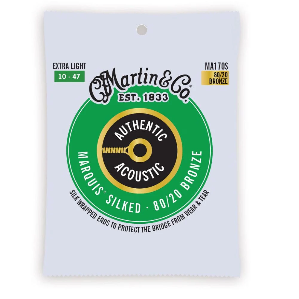 Martin MA170S Marquis Silked 80/20 Bronze Authentic Acoustic Guitar Strings - Extra Light - 10-47