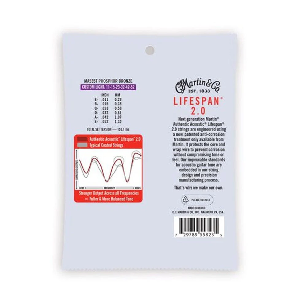 Martin MA535T Authentic Lifespan 2.0 Phosphor Bronze Acoustic Guitar String - .11-.52 - Image 2