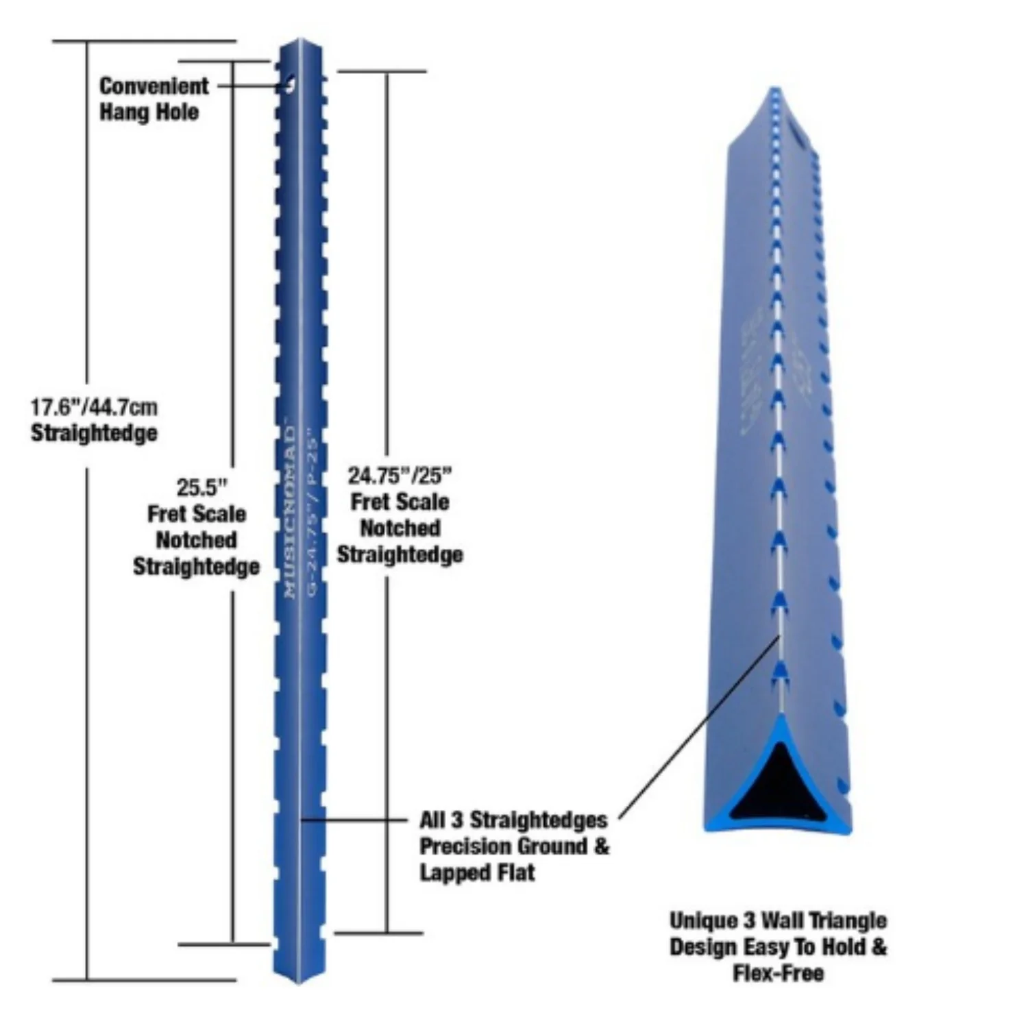 Music Nomad MN821 Tri-Beam 3 'n 1 Dual Notched Straightedge & Precision Straightedge - Image 5