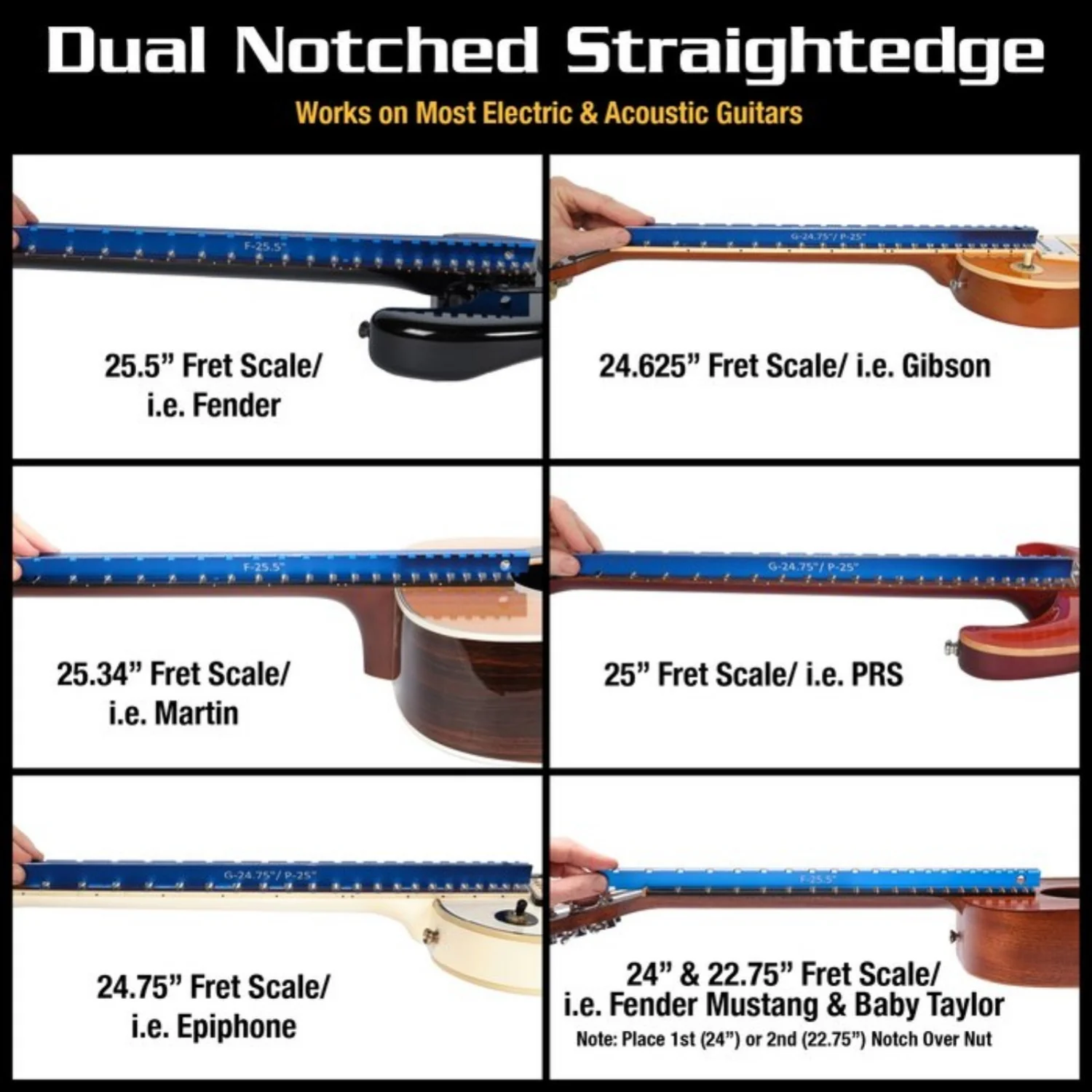 Music Nomad MN821 Tri-Beam 3 'n 1 Dual Notched Straightedge & Precision Straightedge - Image 7