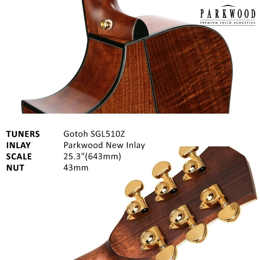 Parkwood GA980ADK GA Series Grand Auditorium Cutaway Electro Acoustic Guitar with Case - Image 7