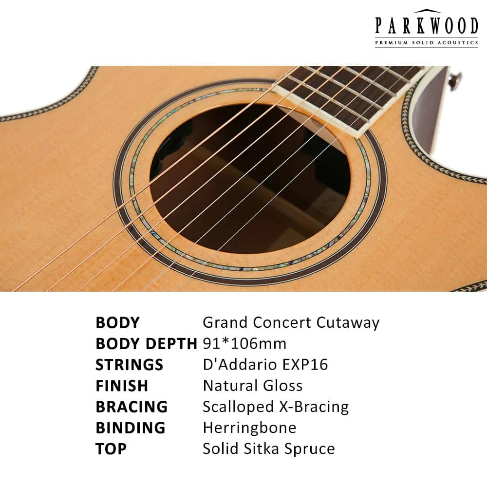 Parkwood P670 Grand Concert Cutaway Acoustic Guitar with Case - Image 3
