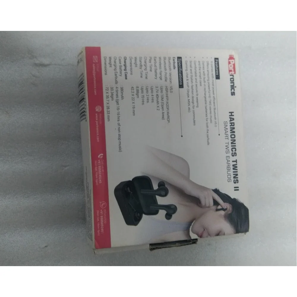 Portronics POR-1050 Harmonics Twins II True Wireless Stereo Bluetooth Earbuds- Black - Open Box B Stock - Image 5