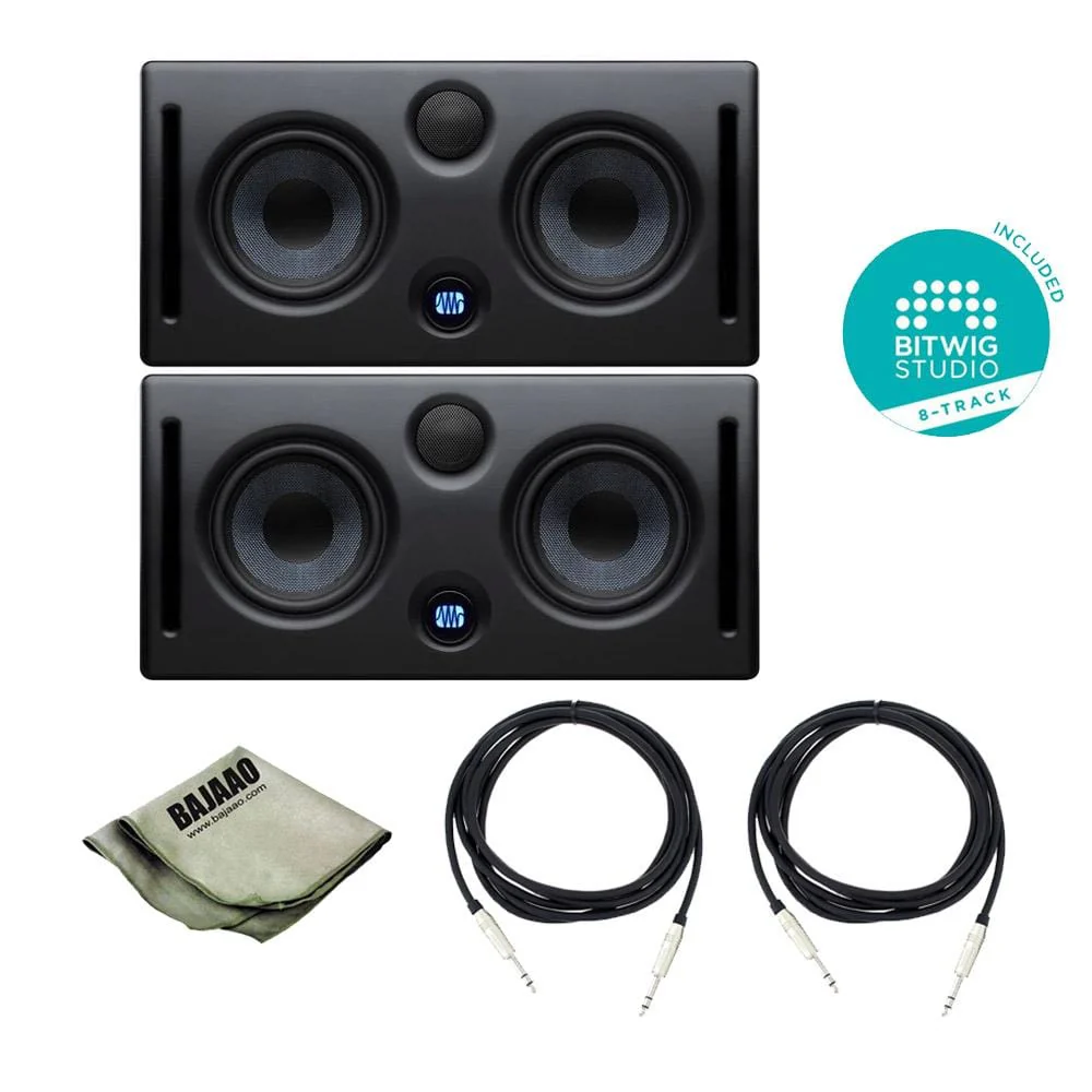 Presonus Eris E44 Studio Monitors - Pair With Polishing Cloth, 2x TRS Cables & Bitwig Software