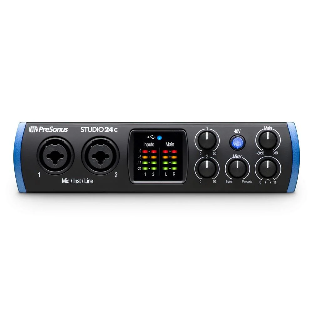 PreSonus Studio 24 c Portable High Definition Usb C Audio Interface With Polishing Cloth & Cables Bundle - Image 2