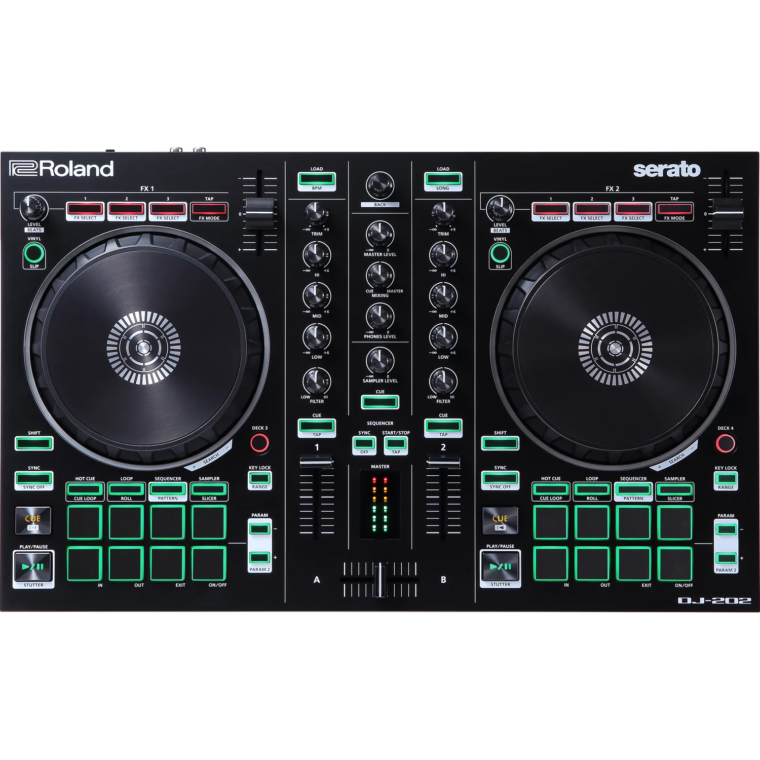 Roland DJ 202 2 Channel 4 Deck DJ Controller Interfaces
