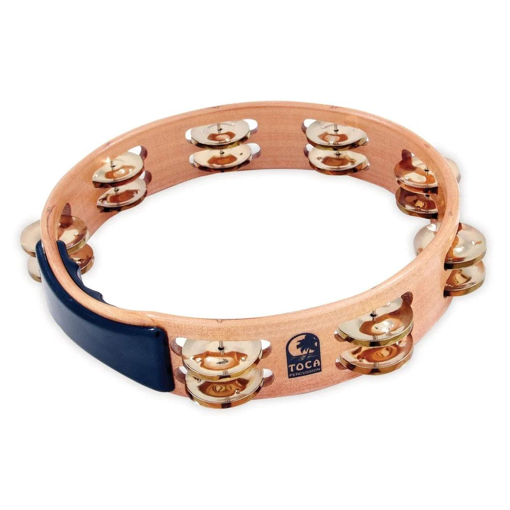 Toca Percussion Acacia Wood T1010-AB 10 Inch Brass Jingles Tambourine