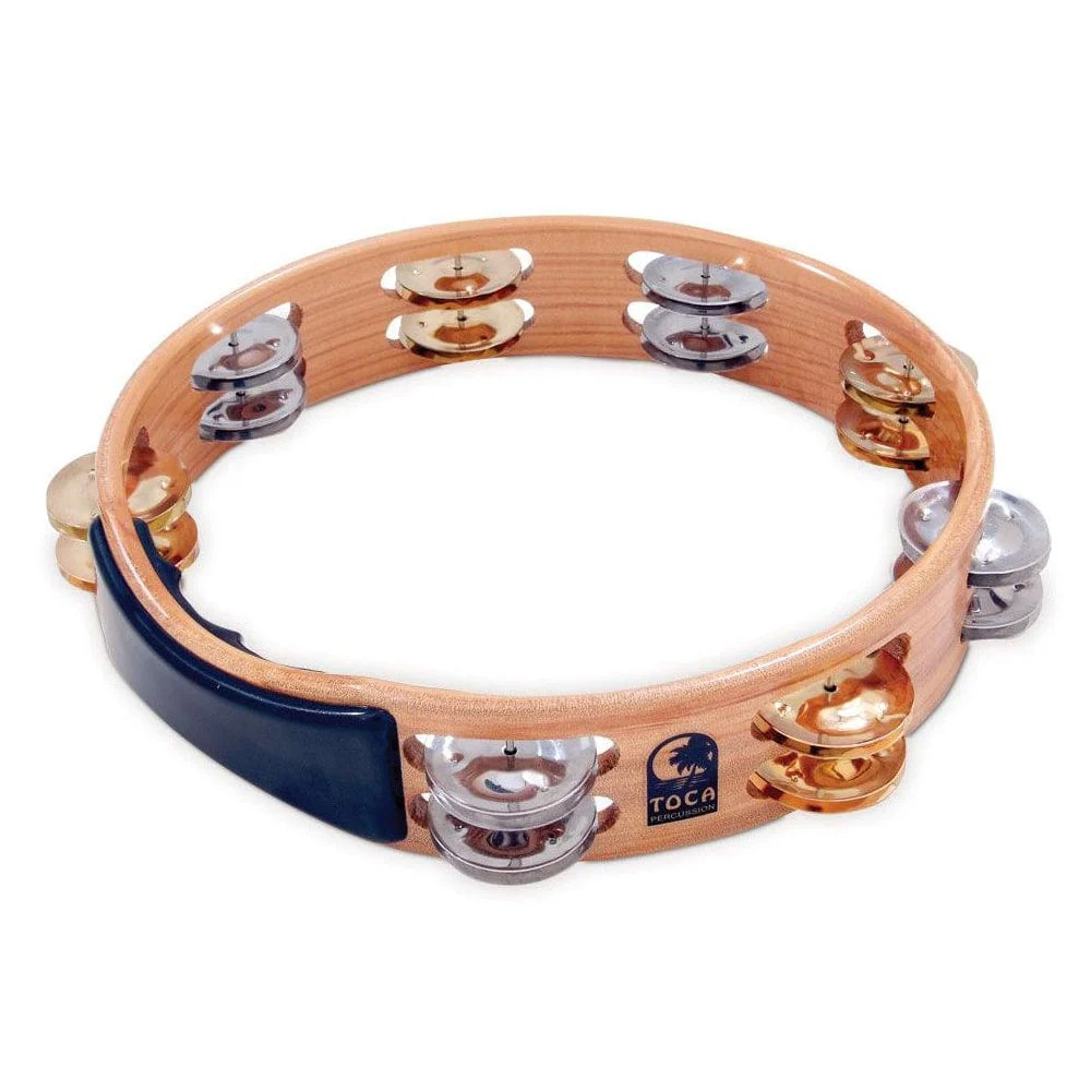 Toca Percussion Acacia Wood T1010-ABC 10 Inch Nickel And Brass Jingles Tambourine - Image 2