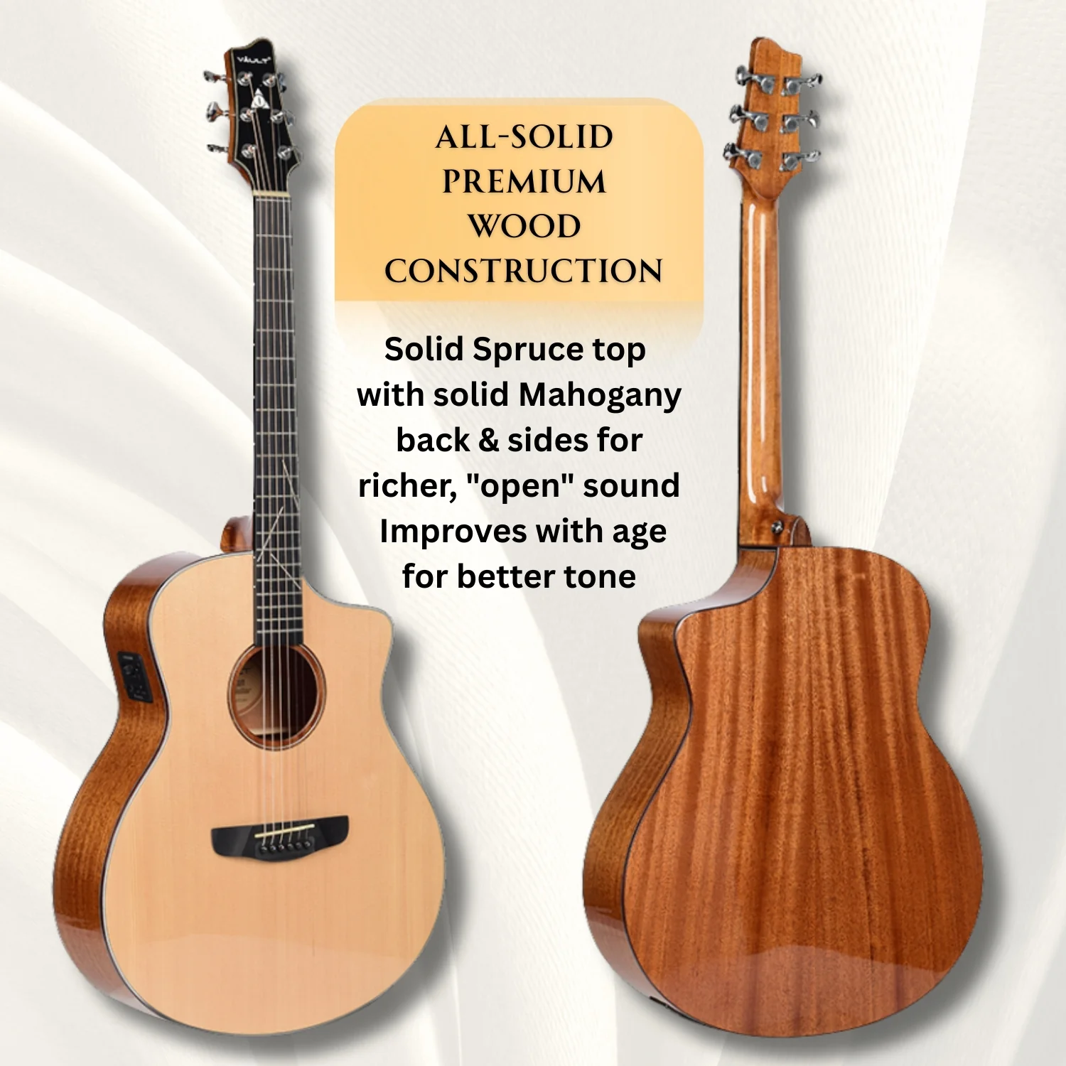 Vault Artisan Premium Electro-Acoustic Guitar with Solid Spruce Top, Solid Mahogany Back and Sides and Fishman Pickup - Image 5