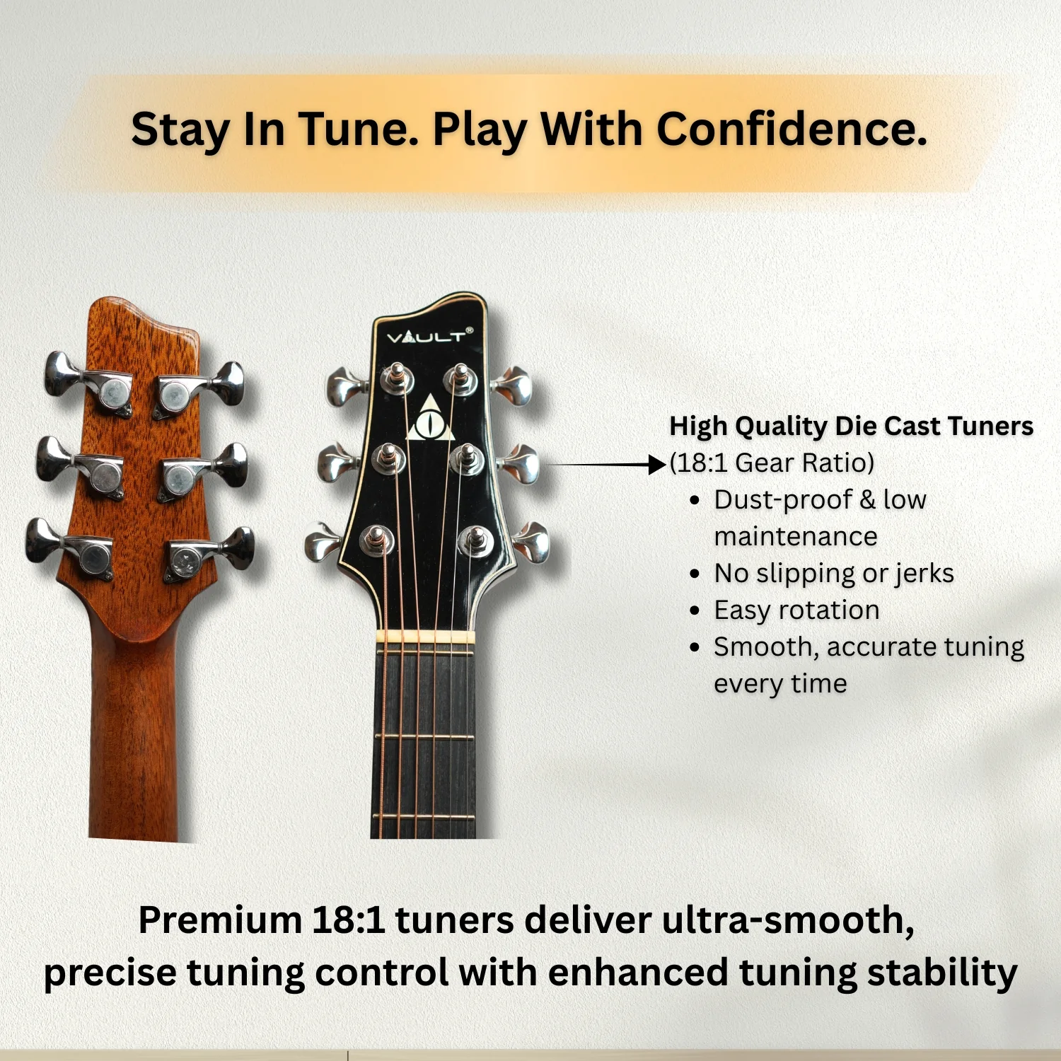 Vault Artisan Premium Electro-Acoustic Guitar with Solid Spruce Top, Solid Mahogany Back and Sides and Fishman Pickup - Image 8