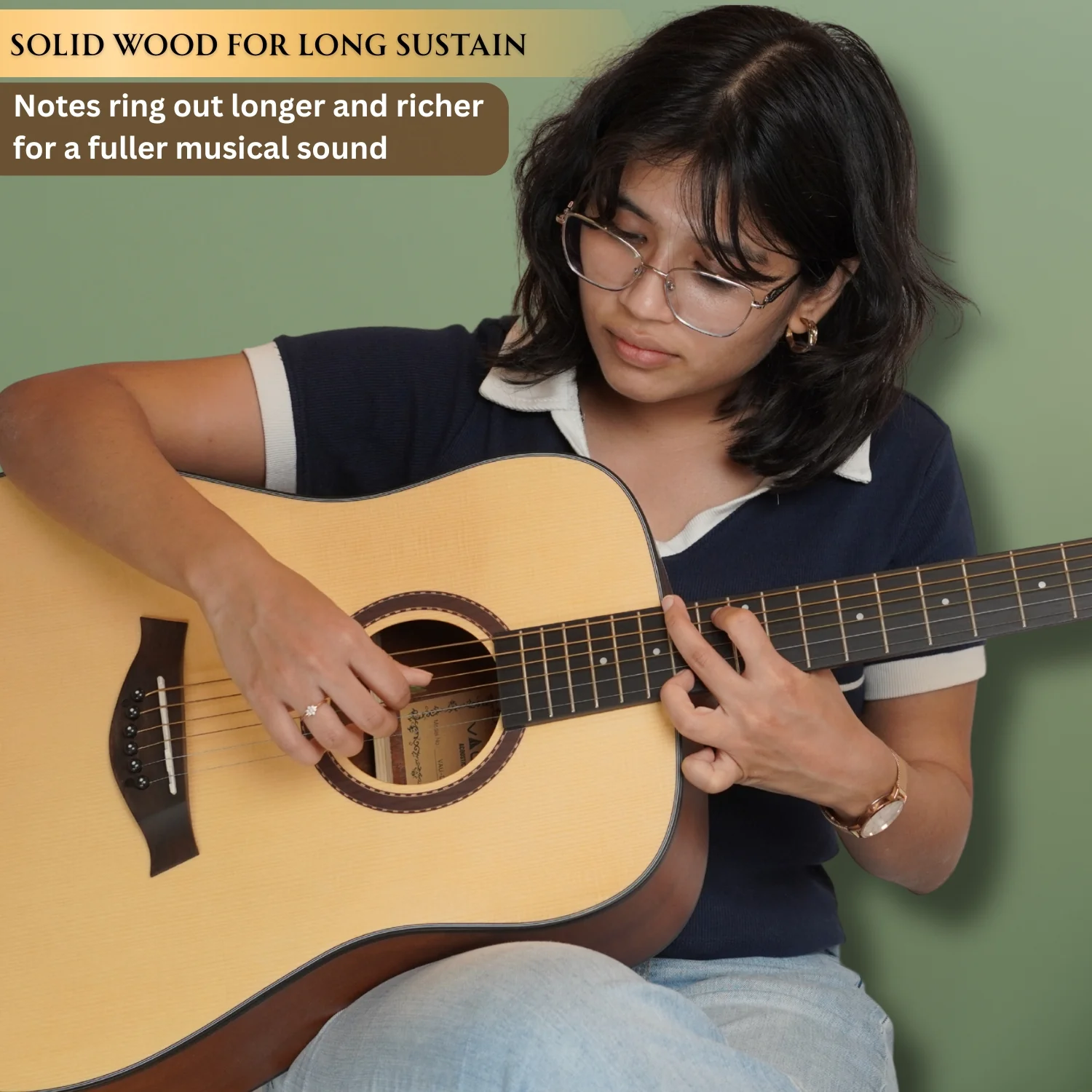 Vault DA40 41 Inch Premium Solid Spruce-Top Dreadnought Acoustic Guitar - Image 3