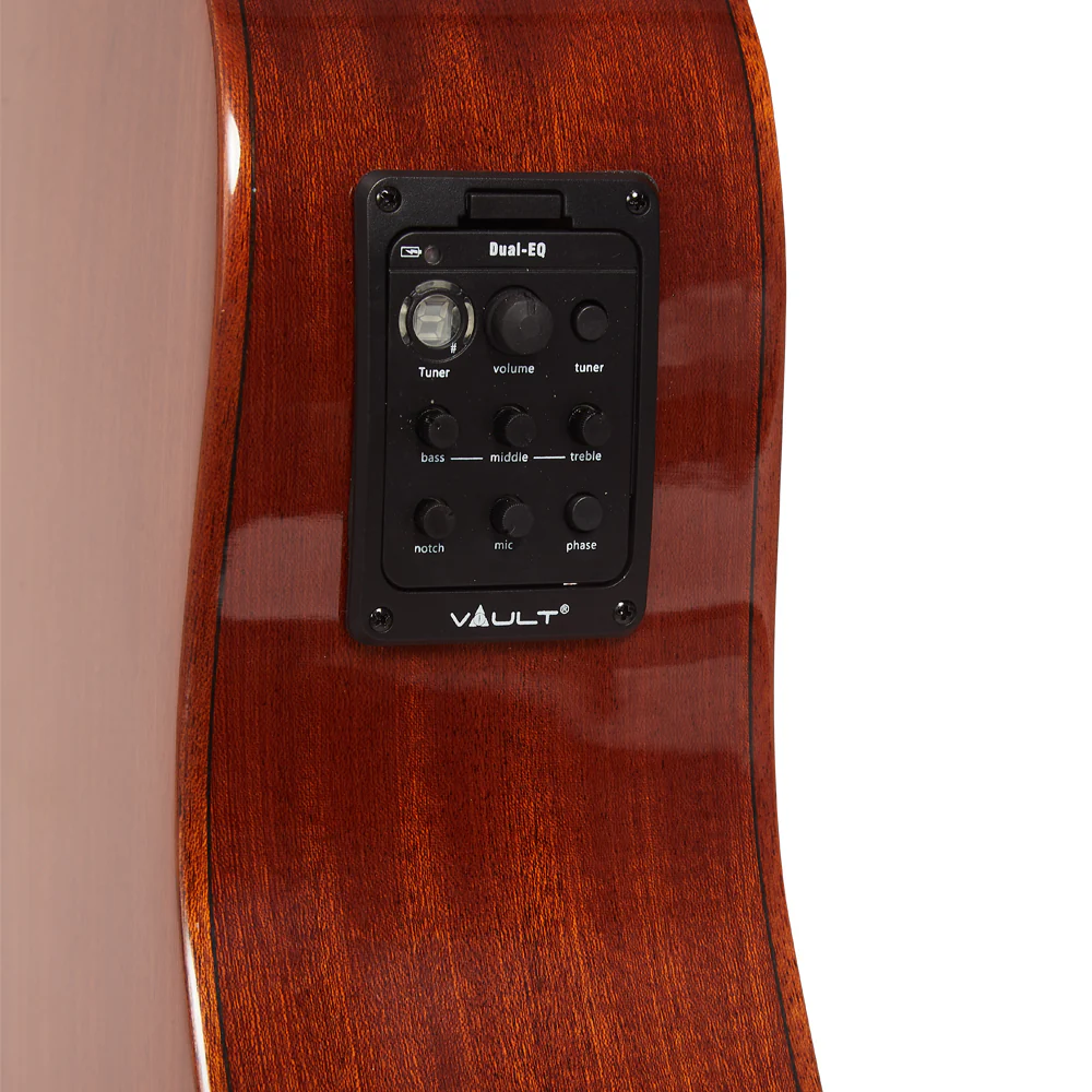 Vault DA60CE Premium Dreadnought Cutaway Solid Spruce Top Electro Acoustic Guitar with Dual EQ and Armrest - Image 8