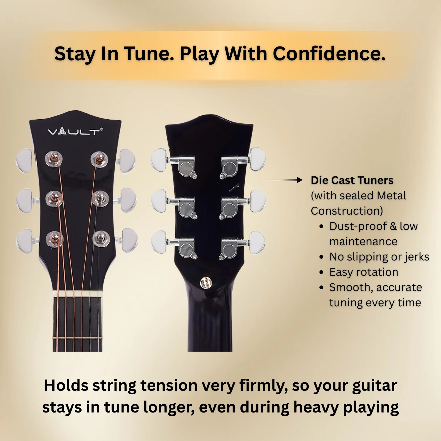 Vault EA20 Guitar Kit with Learn to Play Ebook, Bag, Strings, Straps, Picks, String winder & Polishing Cloth - 40 inch Cutaway Acoustic Guitar - Image 19