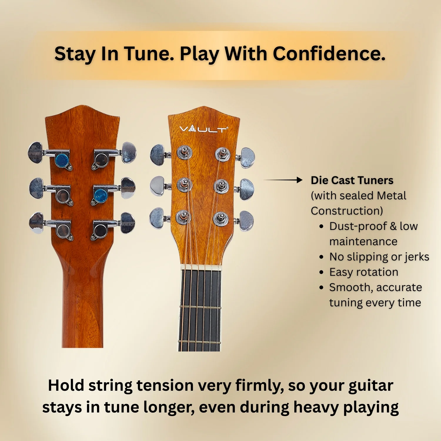 Vault EA20 Guitar Kit with Learn to Play Ebook, Bag, Strings, Straps, Picks, String winder & Polishing Cloth - 40 inch Cutaway Acoustic Guitar - Image 8