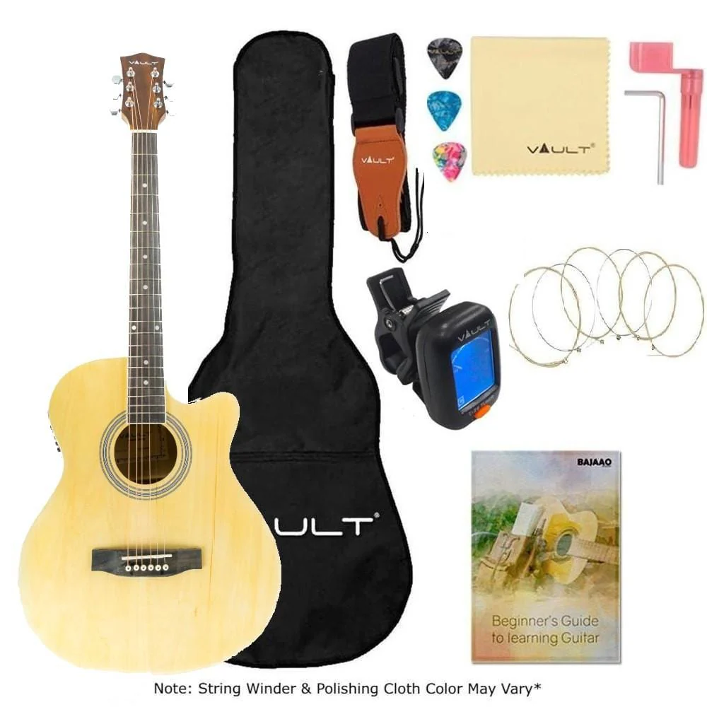 Vault EA20CE 40 Inch Cutaway Electro Acoustic Guitar With Bag, Strings, Straps, Picks, String Winder, Polishing Cloth & Ebook - Image 9