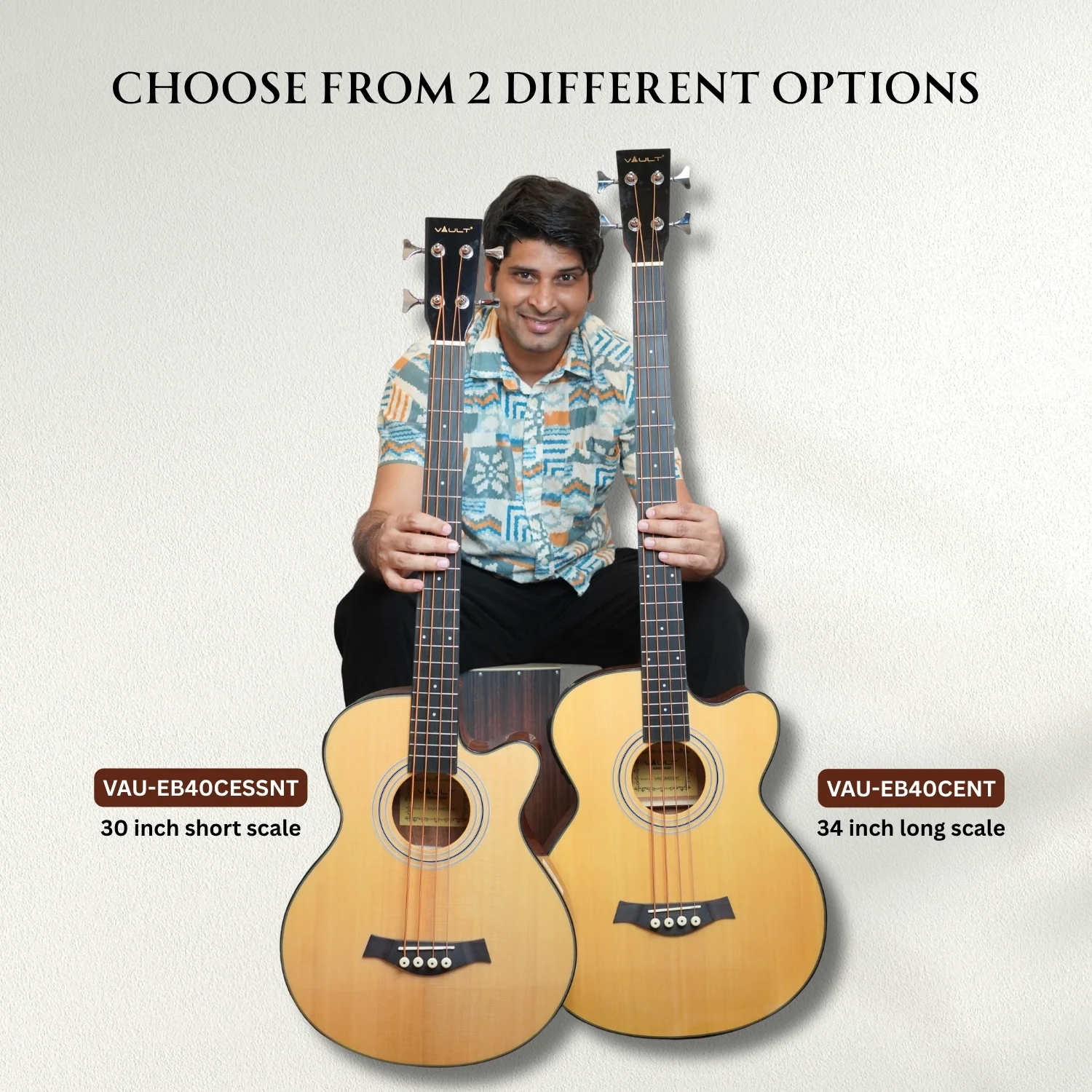 Vault EB40CE 4 String Solid-Top Acoustic Bass Guitar With EQ and Padded Gigbag - 34" Long Scale Length  - Open Box - Image 12