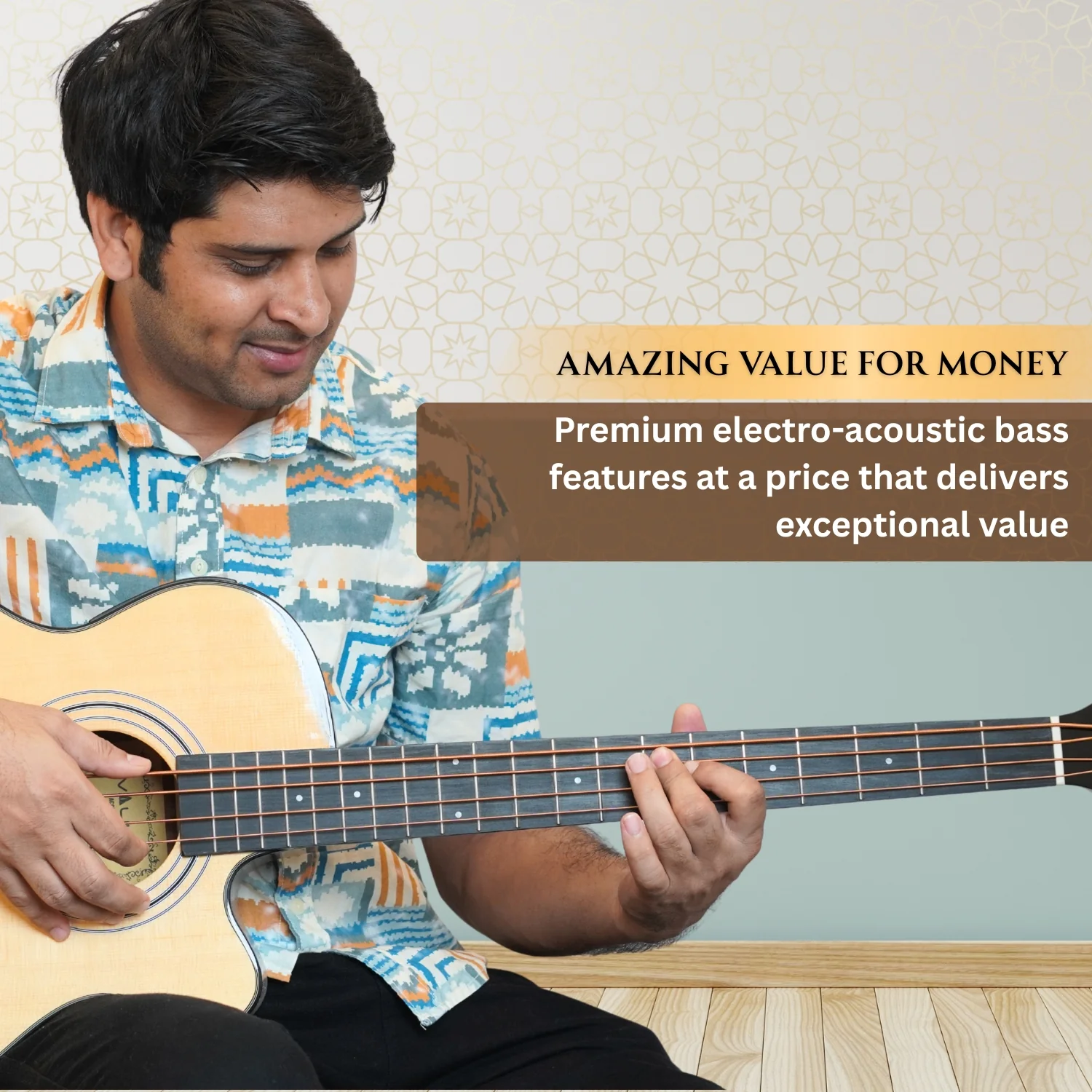 Vault EB40CE 4 String Solid-Top Acoustic Bass Guitar With EQ and Padded Gigbag - 34" Long Scale Length  - Open Box - Image 3